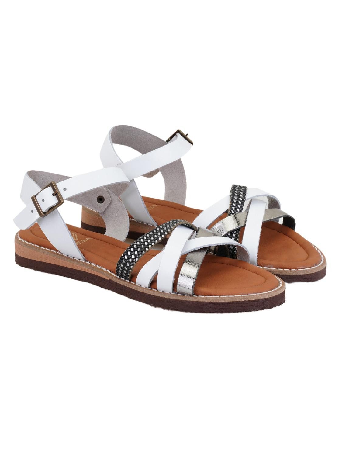 Desa Damen-Ledersandalen – ohne Futter, Ledersohle, flacher Absatz Sandale