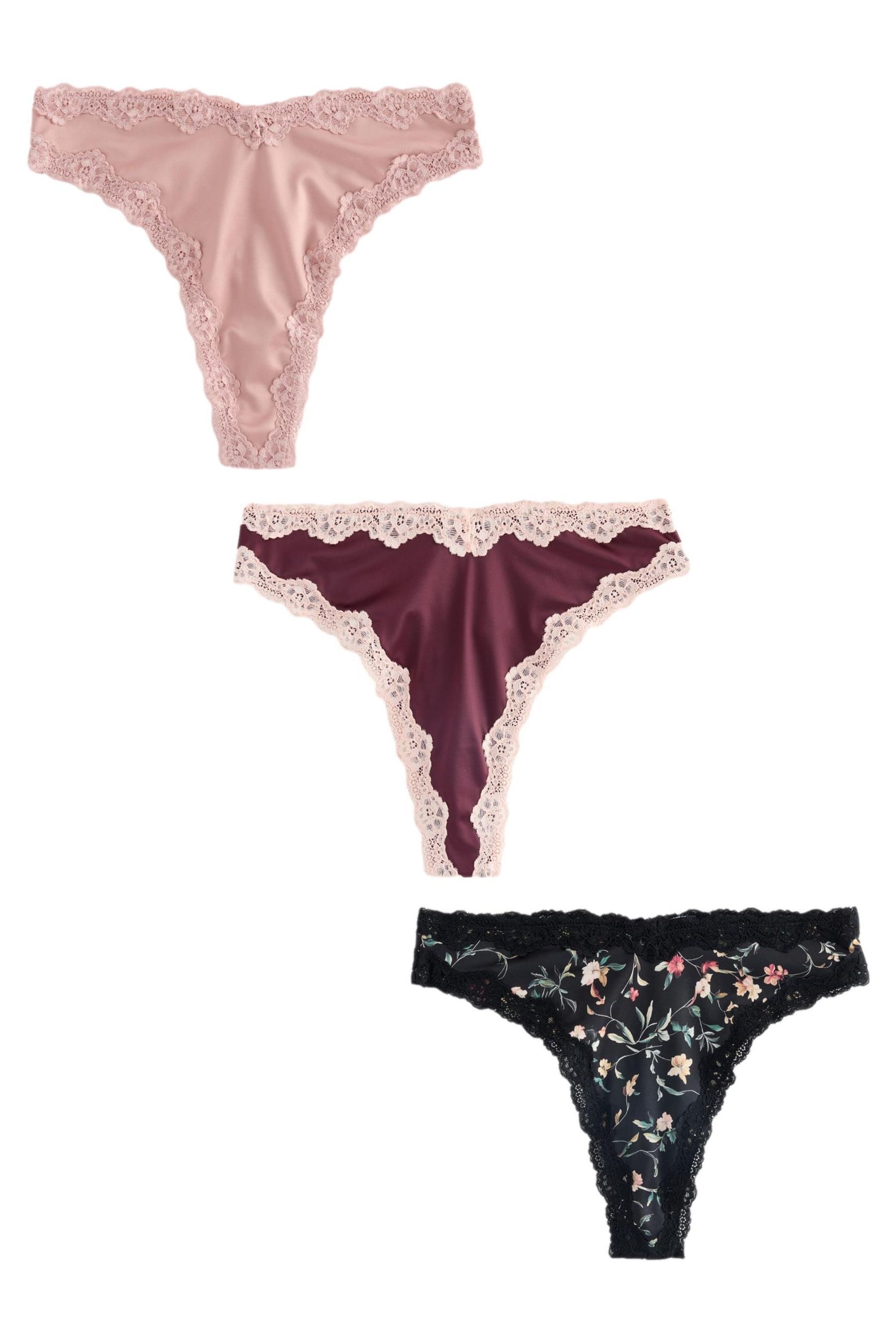 String 3er-Pack Hochglanz-Slips mit Spitzenbesatz, Tanga