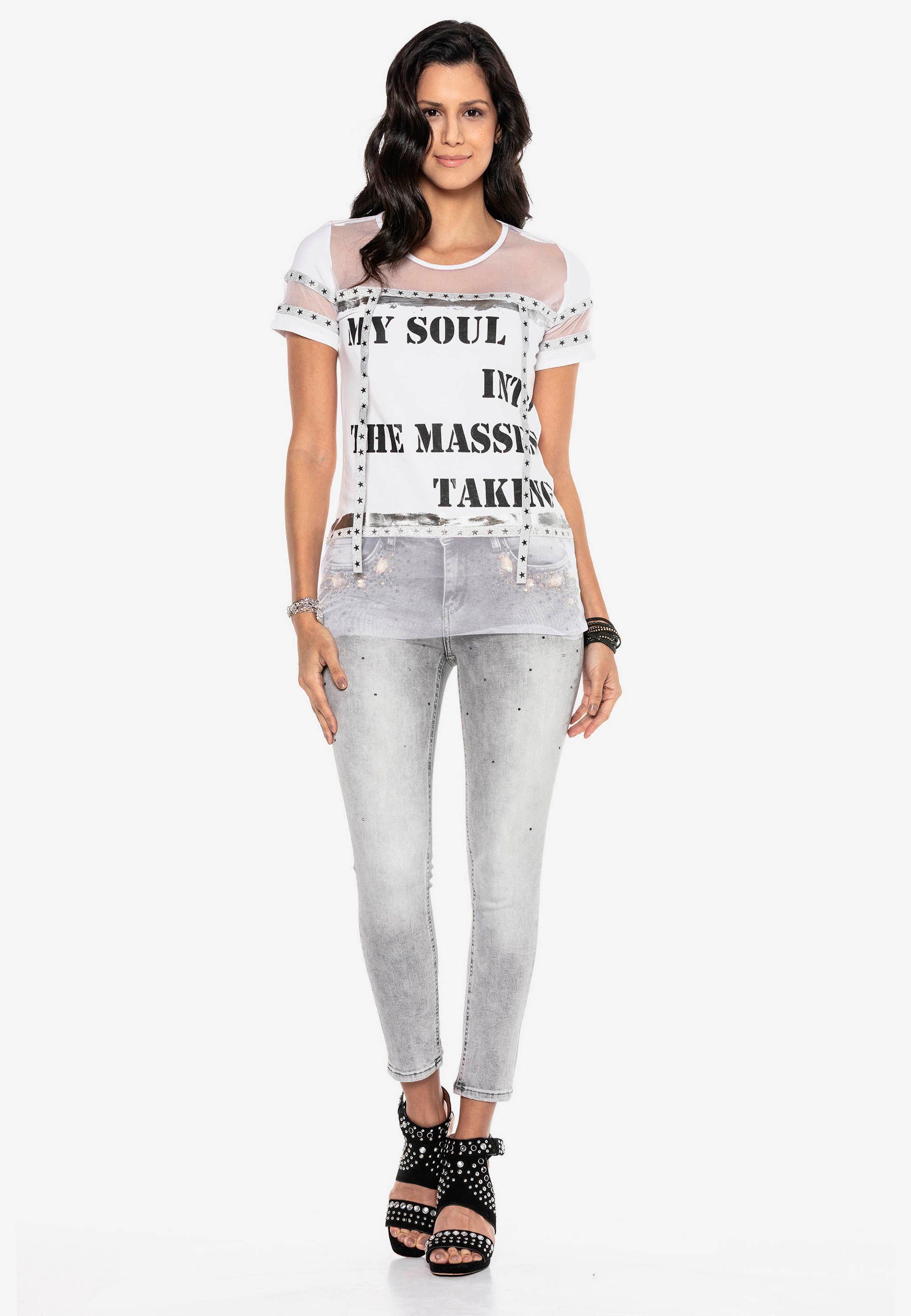 Damen Shirts Cipo & Baxx T-Shirt mit stylischem Mesh-Einsatz