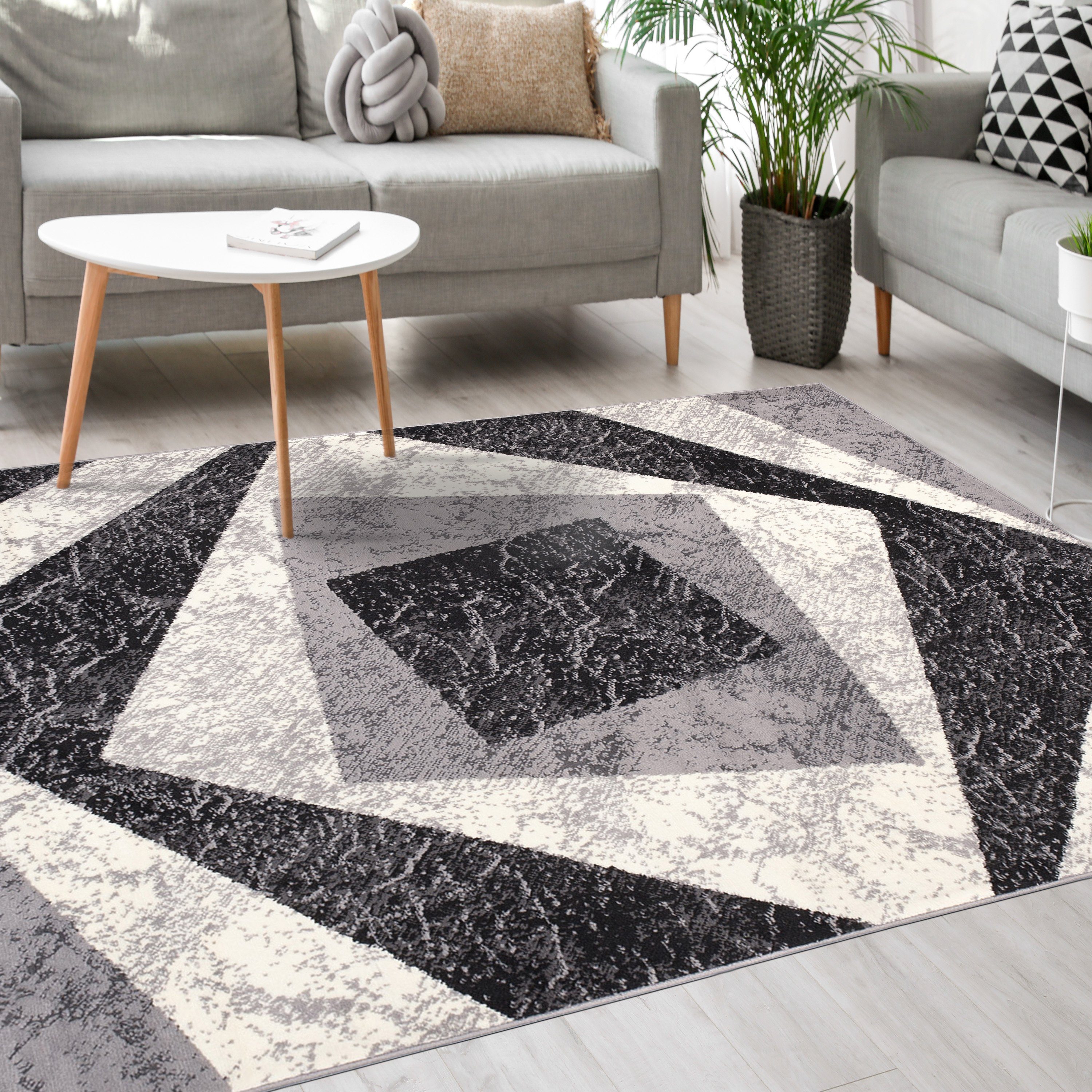 Mazovia Designteppich Modern Teppich Kurzflor Wohnzimmerteppich Robust und pflegeleicht GRAU, 250 x 300 cm, Fußbodenheizung,Allergiker geeignet,Farbecht,Pflegeleicht,Geometrisch