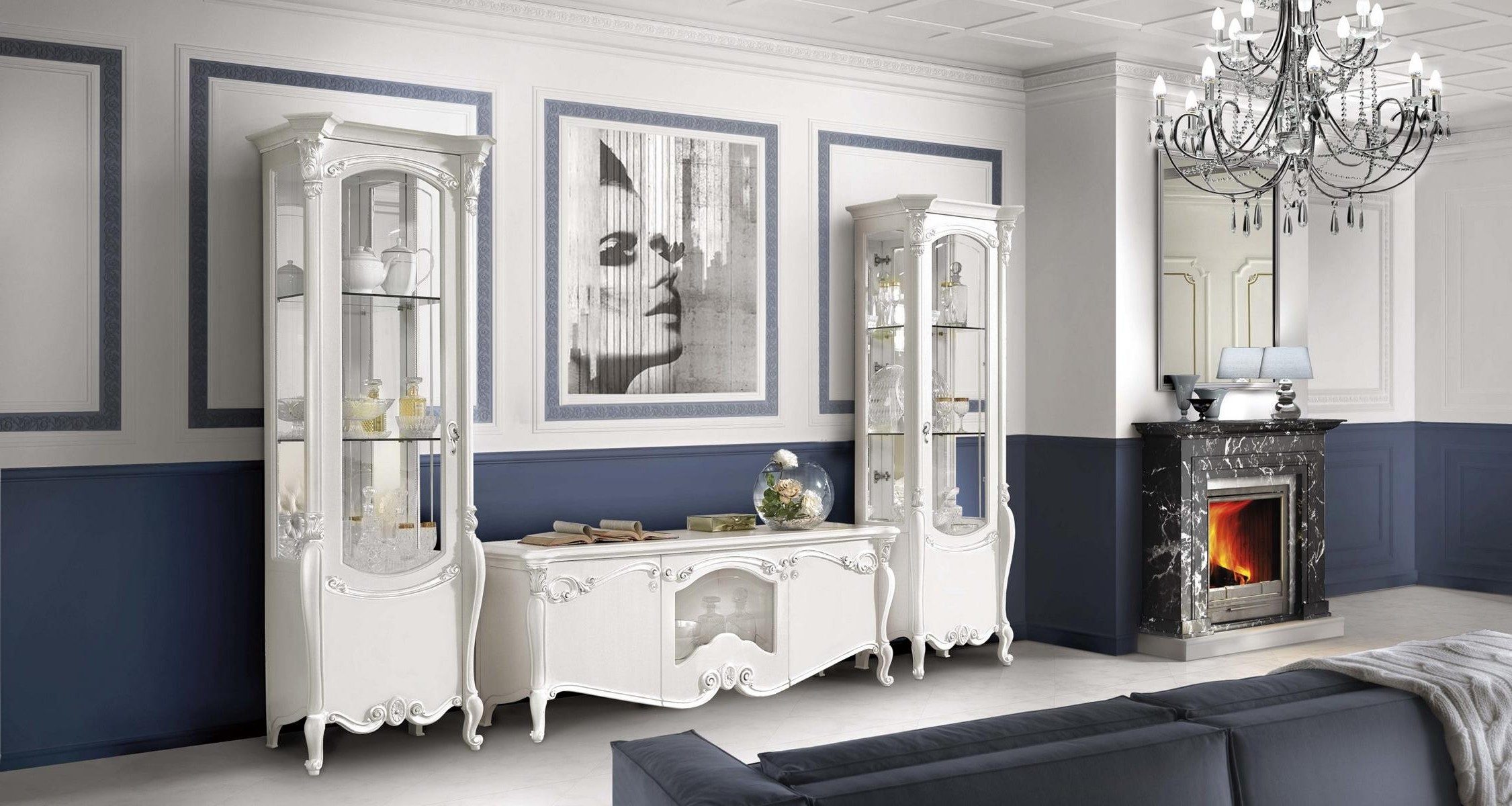 Xlmoebel Wohnwand Klassische Vitrine Sideboard Regal Schrank 3tlg. für Wohnzimmer, (3-St), Made in Europa