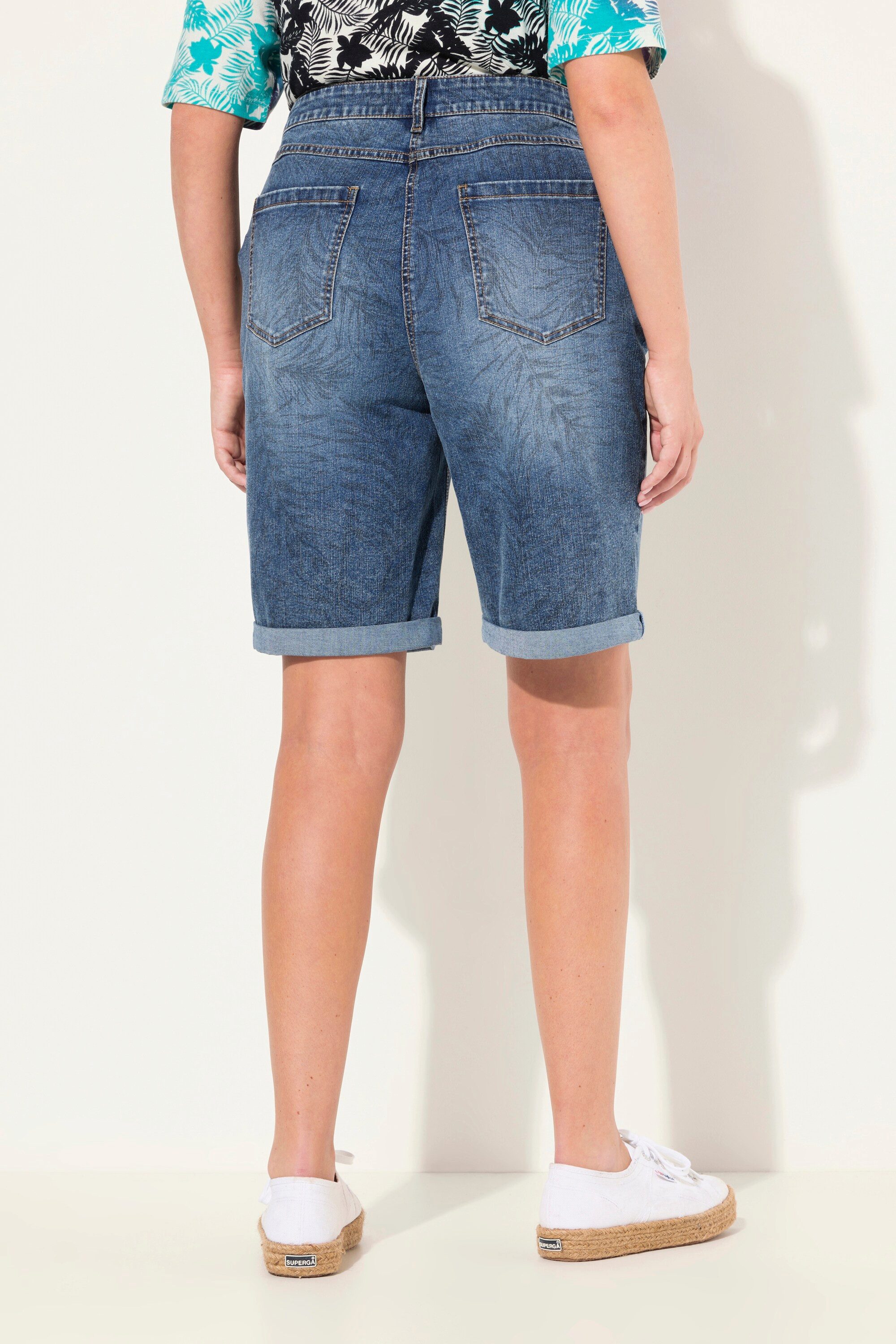 Ulla Popken Caprihose Capri Mandy Palmenmuster weites Bein Wascheffekte