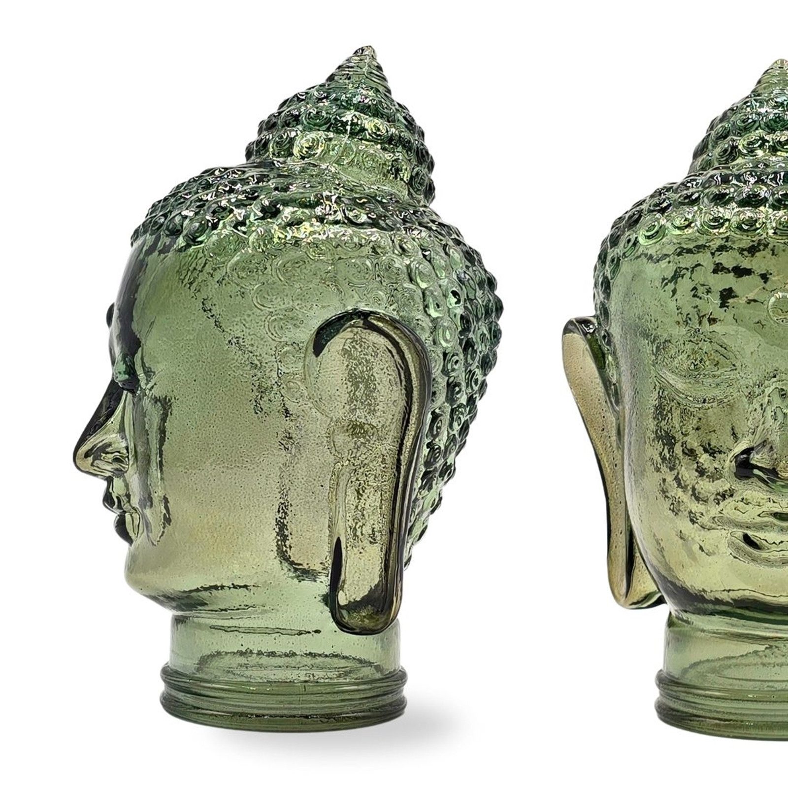 DESIGN DELIGHTS Skulptur THAI BUDDHA KOPF aus Glas, 30cm, Glaskopf Skulptur, T06 olivgrün