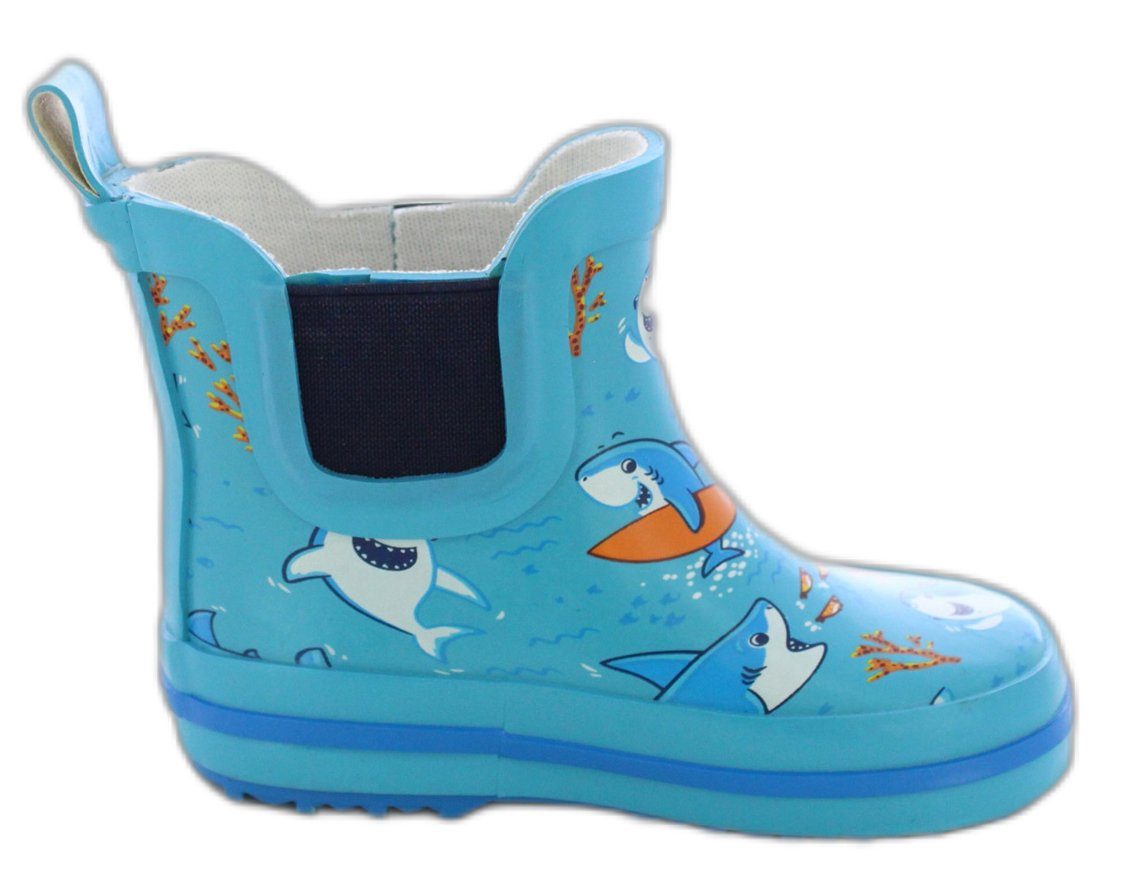 Beck Kleinkinder Gummistiefel Little Sharks Gummistiefel (wasserdichte Kurzstiefel aus weichem Naturkautschuk) mit seitlichen Gummi-Einsätzen für leichtes An- und Ausziehen