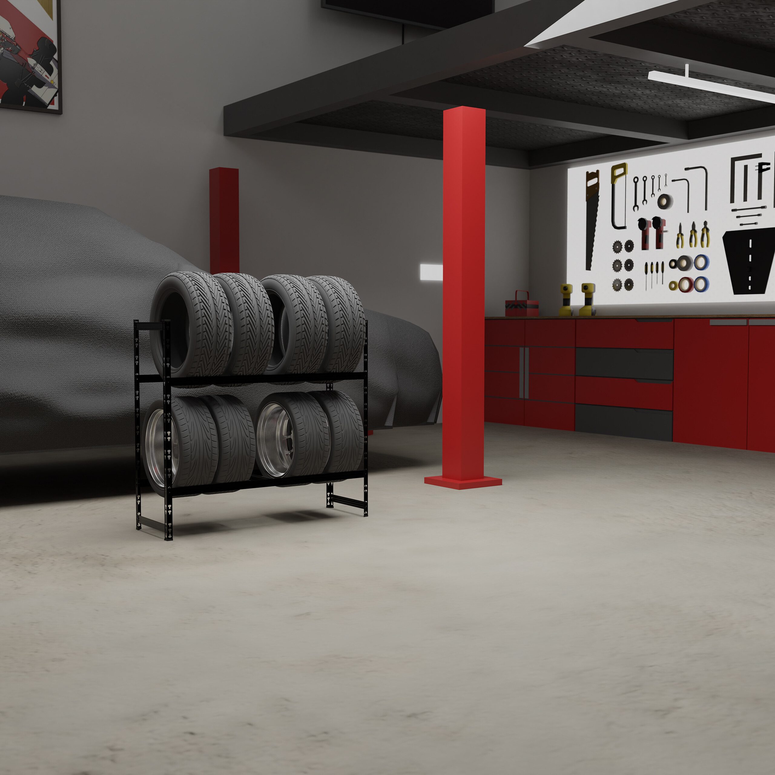 relaxdays Schwerlastregal Reifenregal für 8 Reifen, 1-tlg., schwarz günstig online kaufen