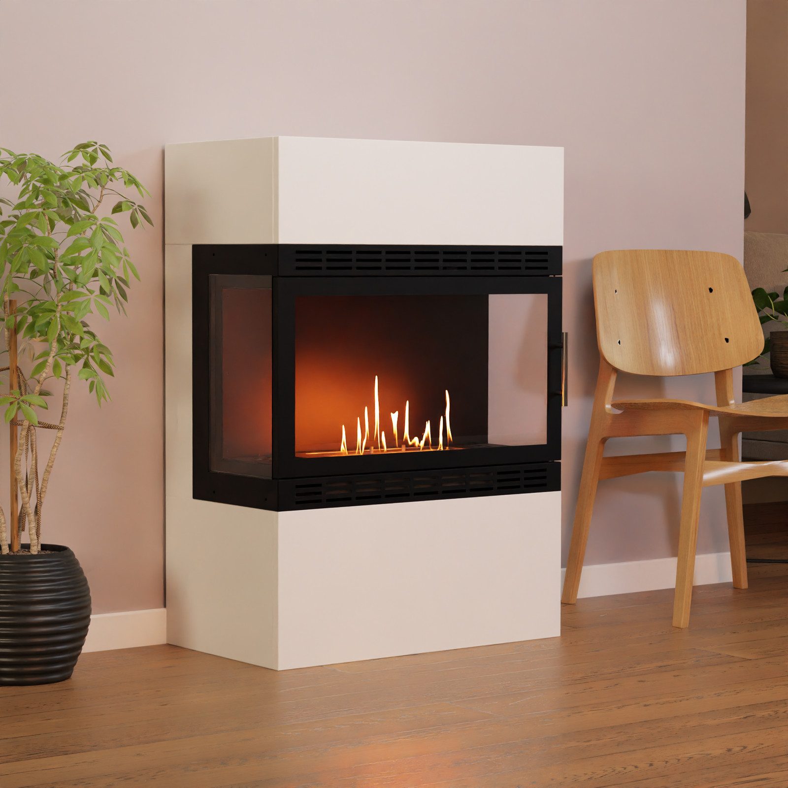 GLOW FIRE Echtfeuer-Dekokamin Lillesand XL Vision Ethanol Kamin, Bioethanol Kamin mit 3h Brenndauer, Heizleistung bis 2KW