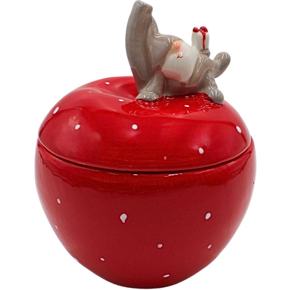 Dekohelden24 Keksdose Keramikdose, Vorratsdose, Weihnachtsdose Apfel mit Weihnachtswichtel, Keramik, Größe H/Ø ca. 16 x 13 cm