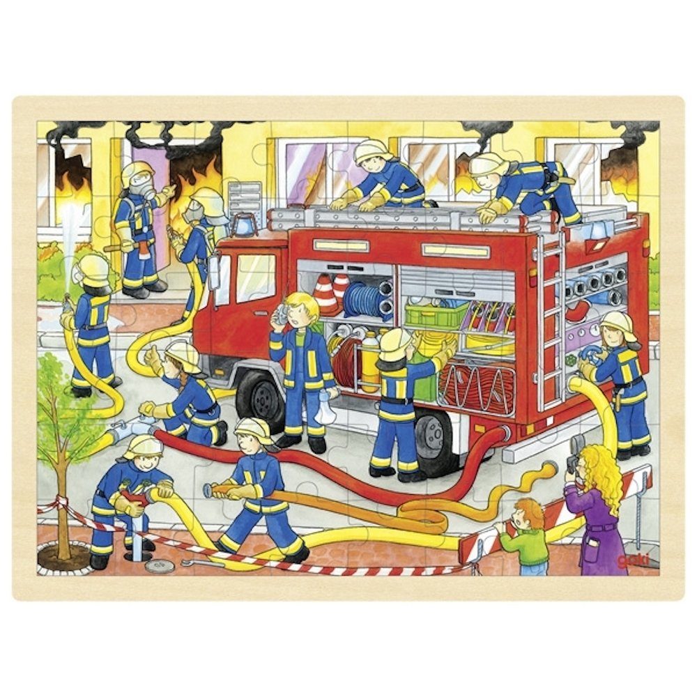 goki Rahmenpuzzle 48 Holz sehr Teile, Rahmenpuzzle Puzzleteile, stabil Einlegepuzzle 48 Feuerwehreinsatz