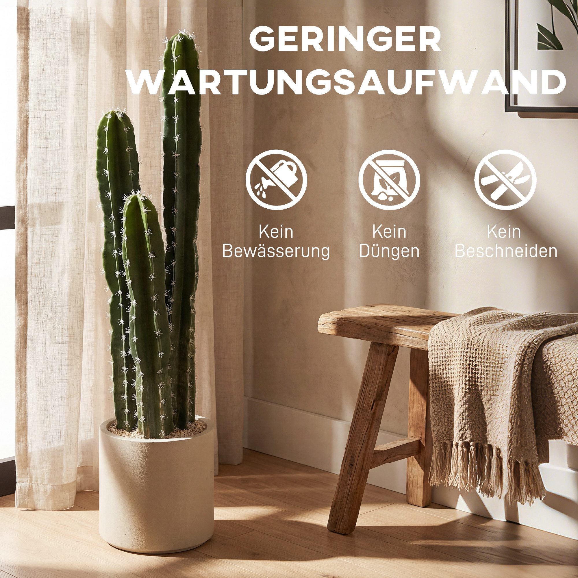 Kunstpflanze Künstliche Pflanzen im Topf, Säulenkaktus wie echt Kaktus, HOMCOM, Höhe 95 cm, Dekoration für Zuhause, Büro, Einweihungsgeschenke – Bild 5 von 5