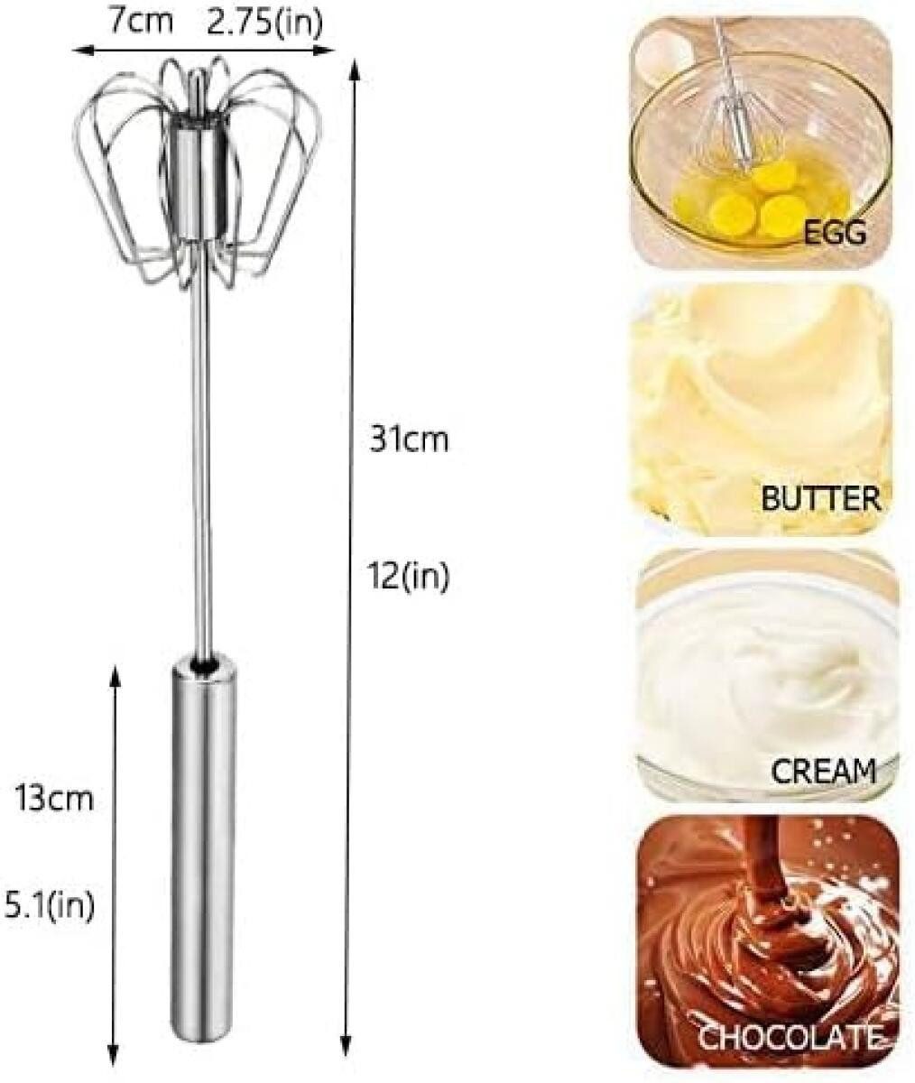 FELIXLEO Schneebesen Halbautomatischer Schneebesen 12 Zoll Edelstahl Küchen Rührbesen – Bild 2 von 5