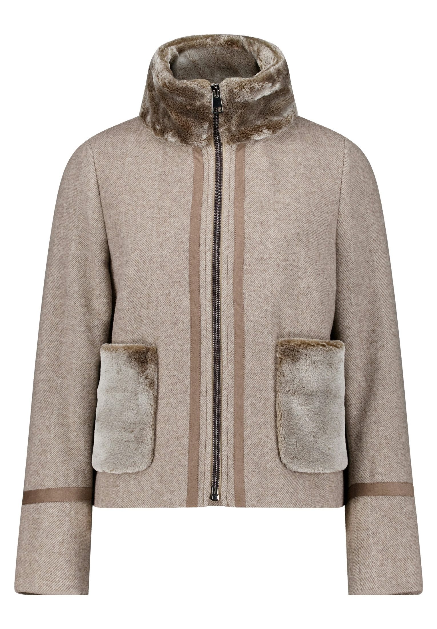 Gil Bret Fellimitatjacke mit Reißverschluss und aufgesetzten Fell-Taschen /mit Wolle
