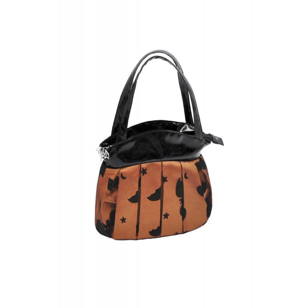 Dark in Love Schultertasche Halloween Beuteltasche in schwarz-orange Fledermausmotiv, Halloween-Beuteltasche mit auffälligem Fledermausmotiv