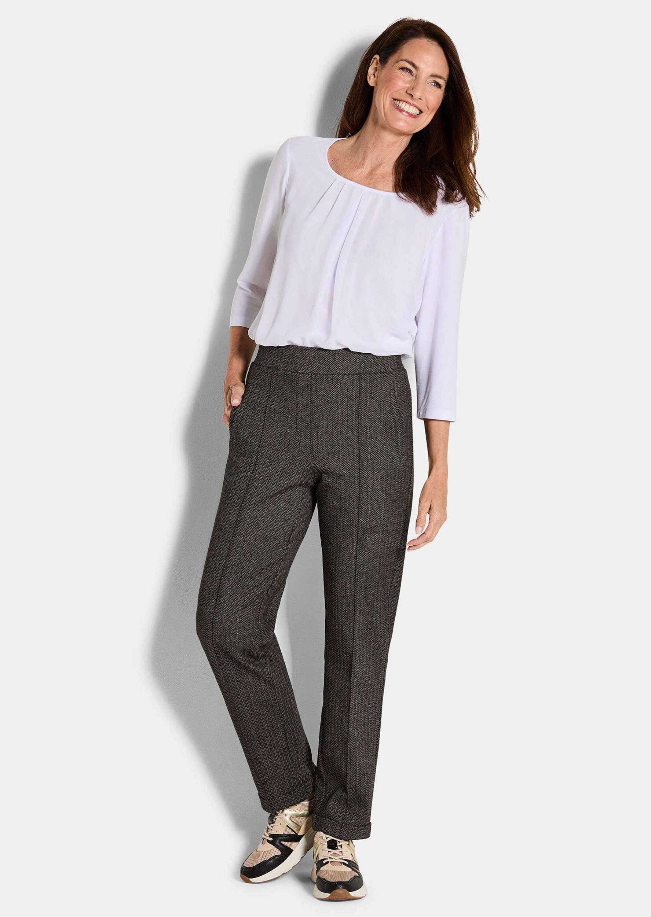 GOLDNER Schlupfhose Kurzgröße: Businesshose CARLA mit Fischgrätmuster Stret günstig online kaufen