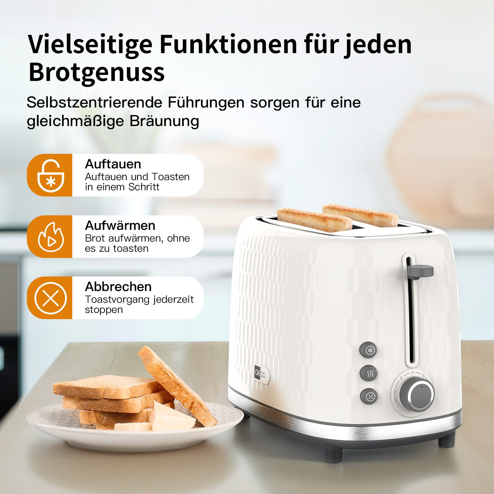 AECO Toaster toastlab ONE Toaster, Zwei extra große Toastschlitze, für 2 Scheiben, 950 W, Edelstahl