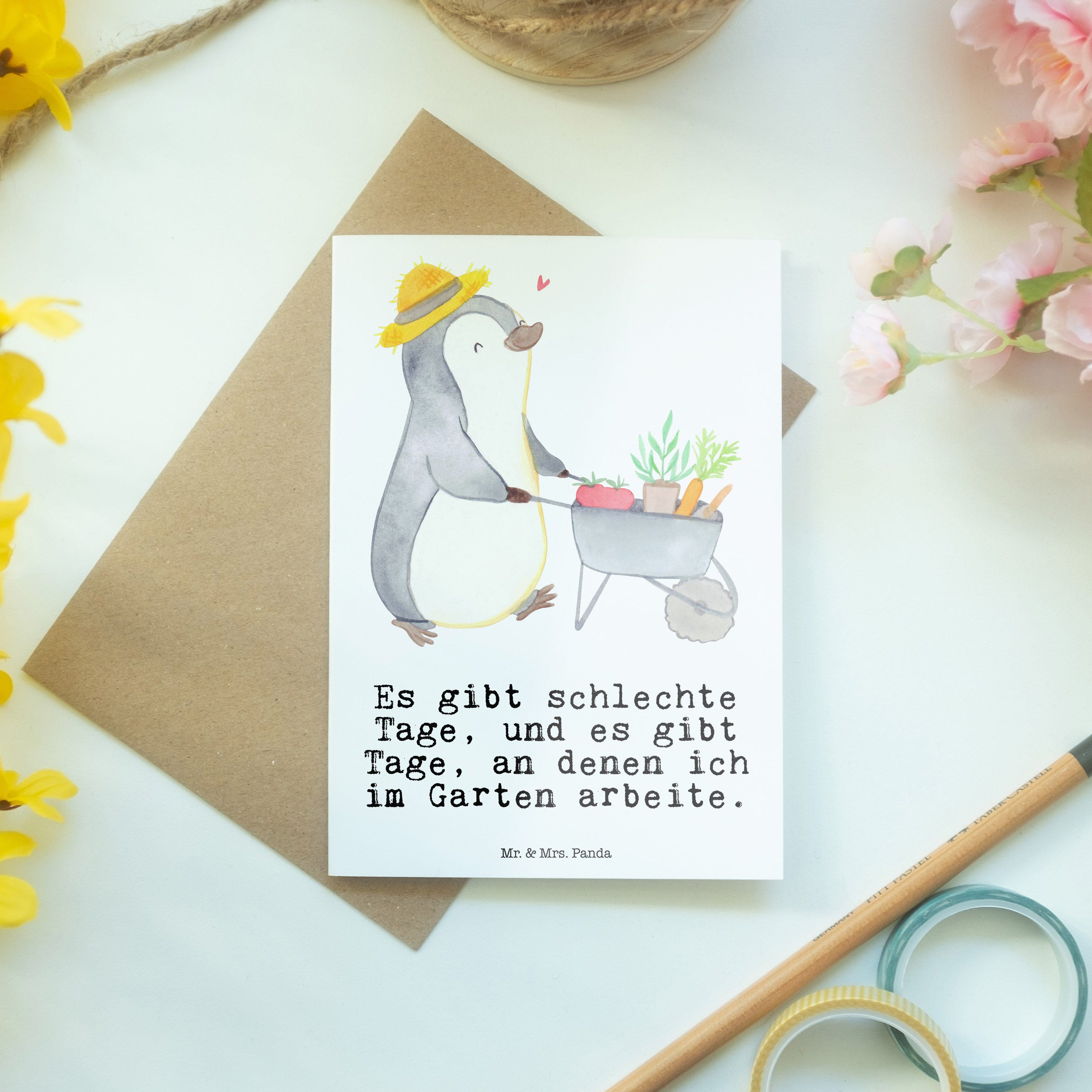 Mrs. Gewinn, Gebu Weiß Gartenarbeit Mr. Panda Pinguin Geschenk, - Klappkarte, Grußkarte & Tage -