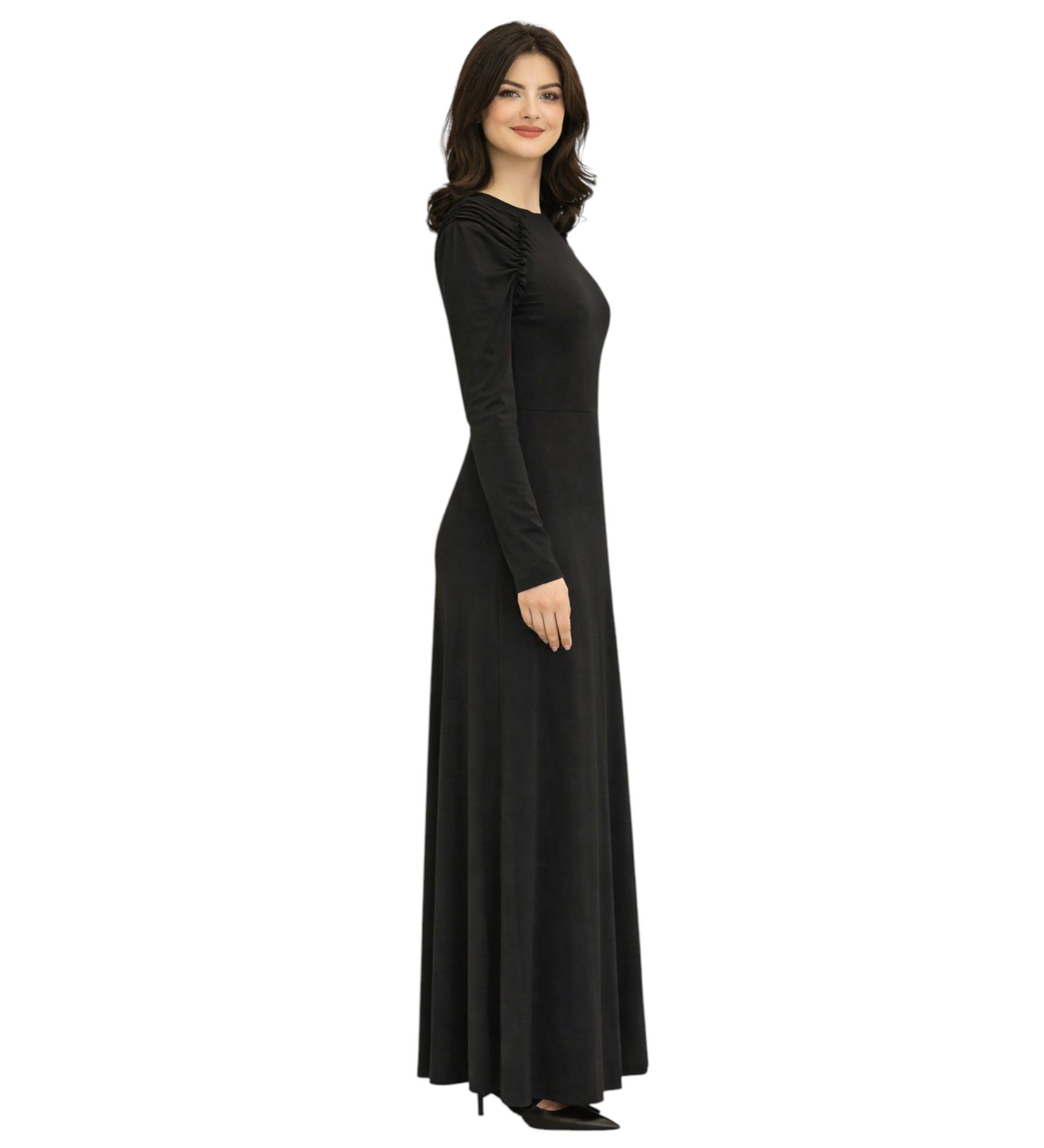 fashionshowcase Abendkleid Damen Maxikleid Hijab Kleid mit Raglanärmeln - Modest Fashion elastisch