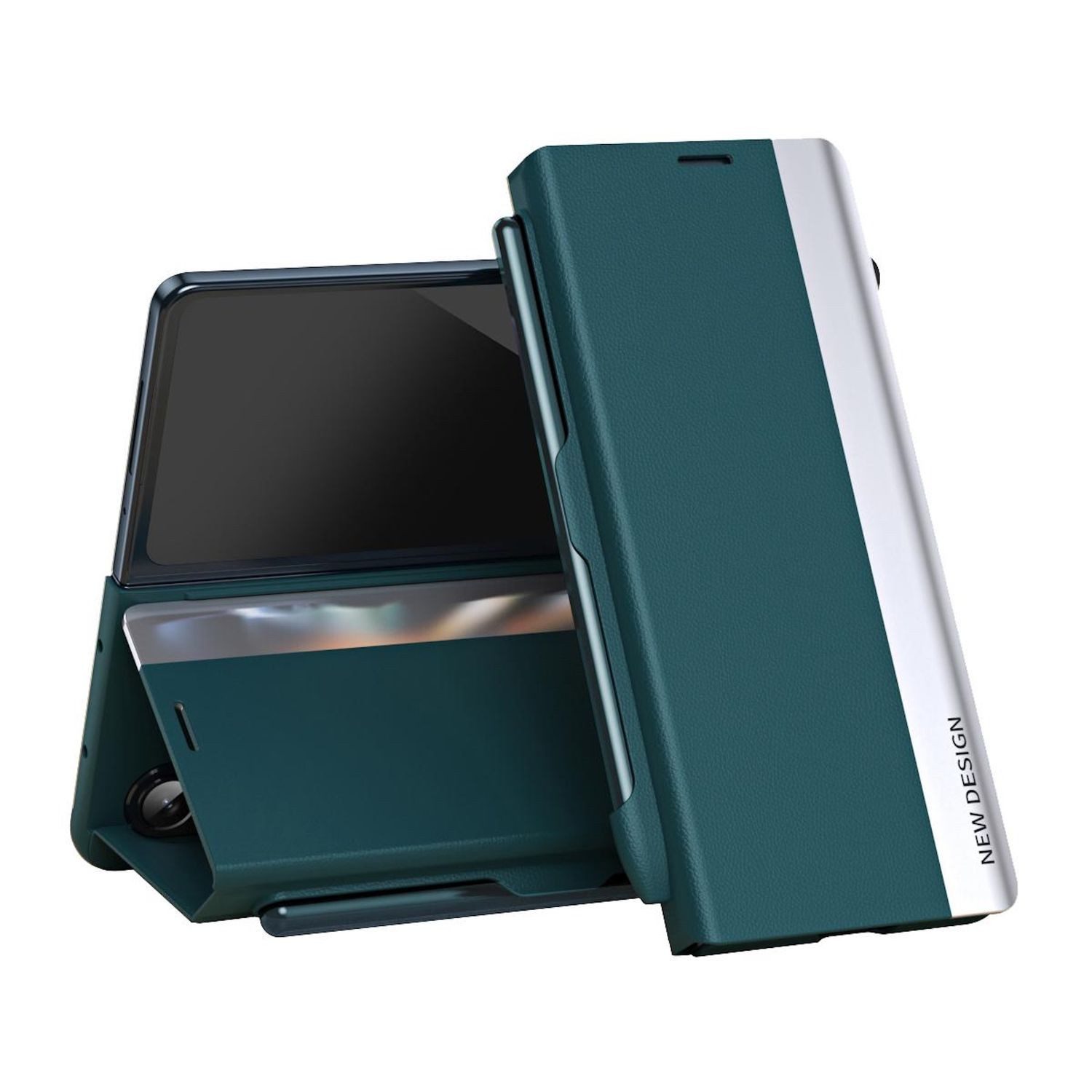 Wigento Smartphone-Hülle Für Samsung Galaxy Z Fold7 5G Electroplated Kunstleder Hülle Grün, Seiten-Elektroplattierung, Flip-Stand, Adsorptionsfunktion