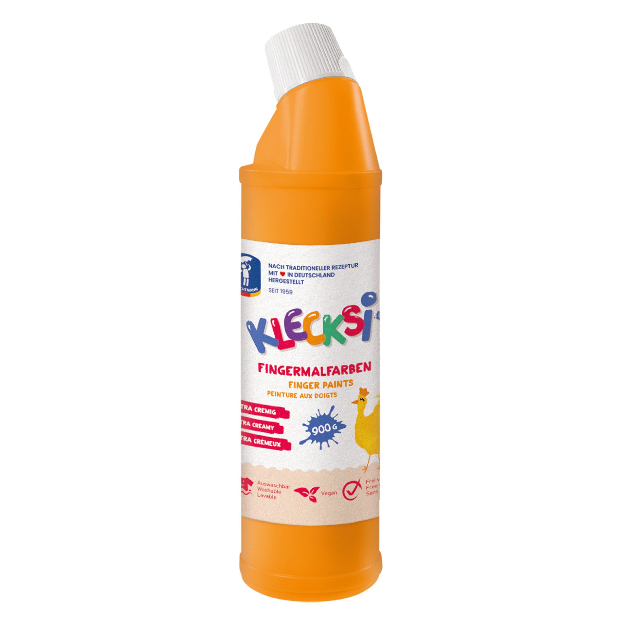 Feuchtmann Fingerfarbe Feuchtmann KLECKSi 900g Nachfüllflasche, Hautfreundliche, ungiftige & auswaschbare Fingermalfarbe ab 2 Jahren