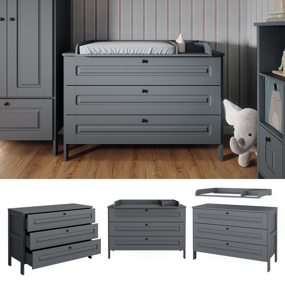 VitaliSpa® Wickelkommode Ajaton, Grau, 133 x 98.4 cm mit 3 Schubladen