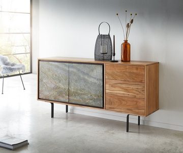 DELIFE Sideboard Juwelo, 150x40x75 Akazie Natur Stein Beine Schwarz