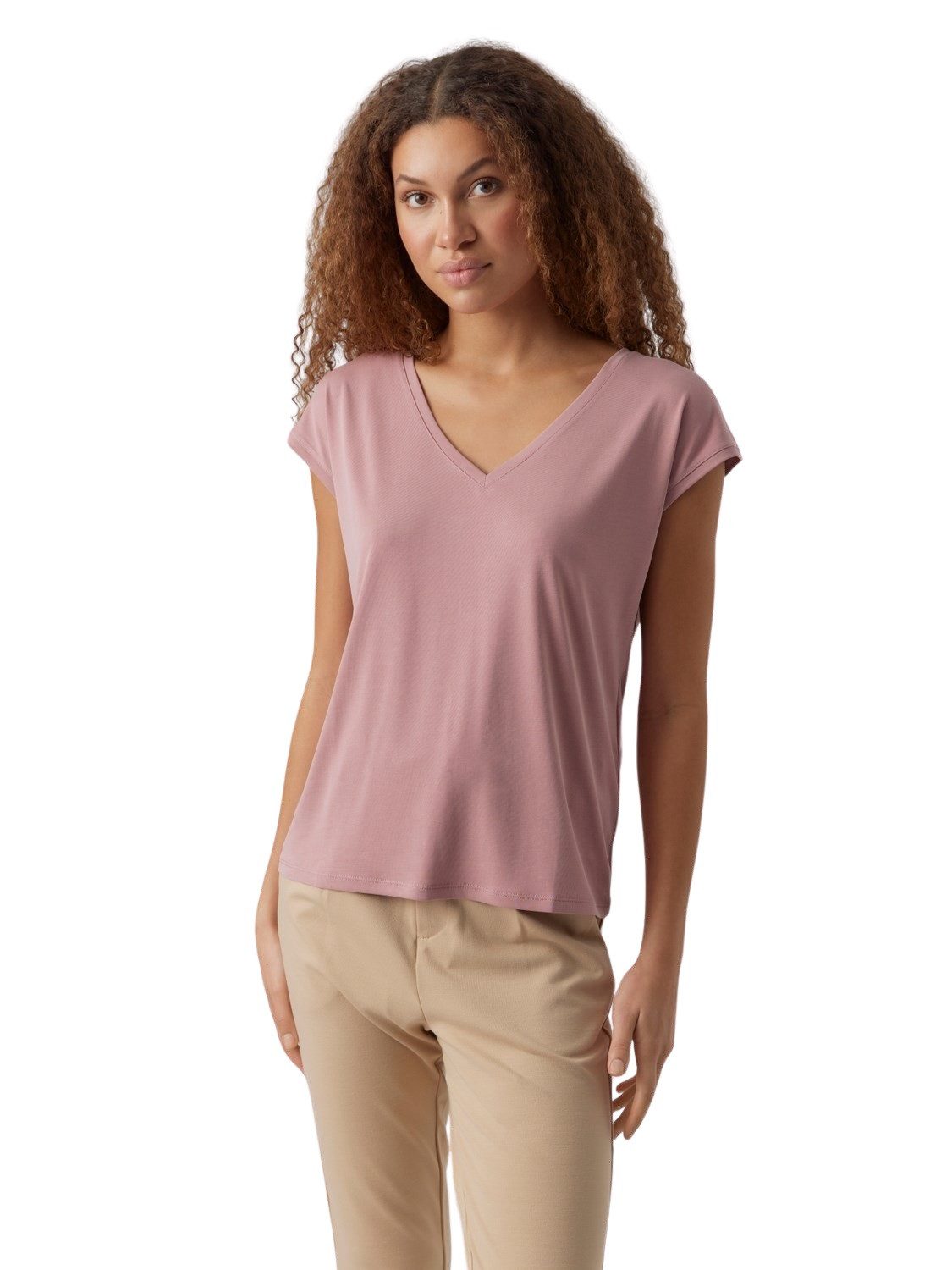 Vero Moda T-Shirt (2er-Pack) Basic Shirt mit V-Ausschnitt im Doppelpack