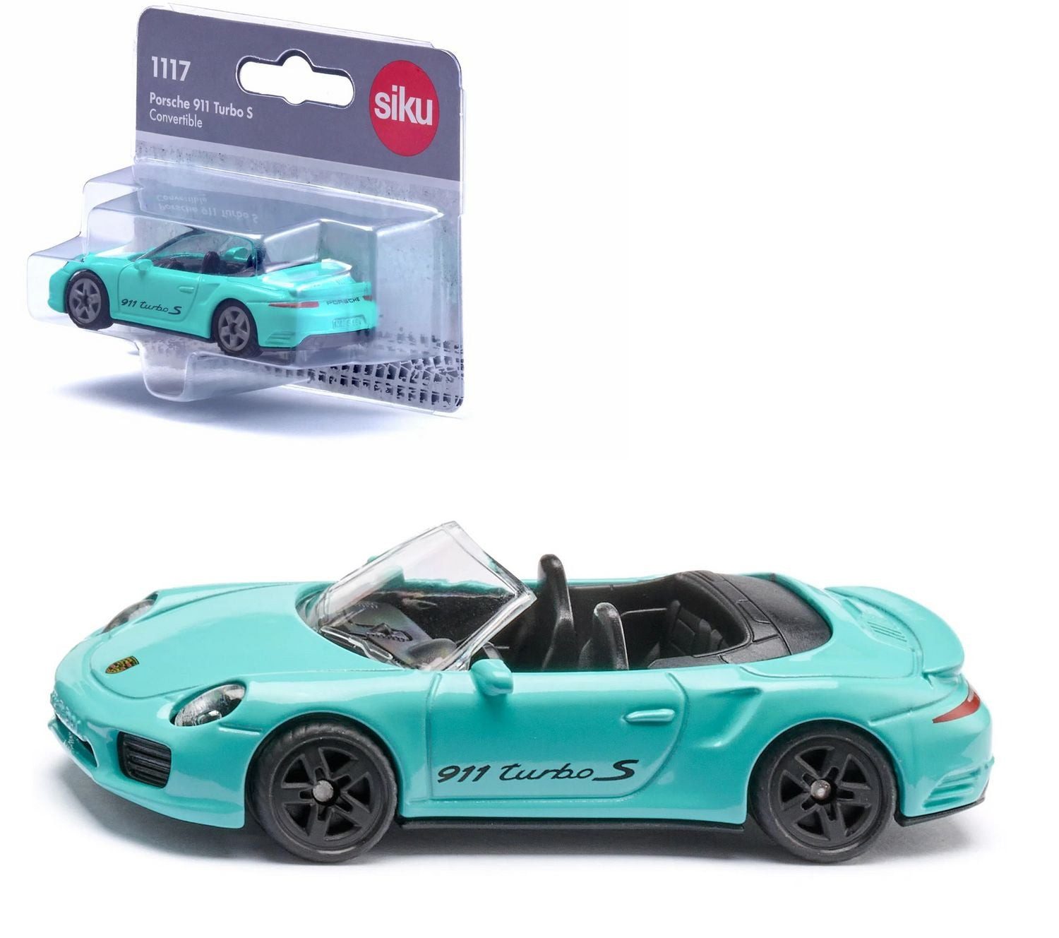 SIEPER Spielzeug-Auto Siku 1117 - Porsche 911 Turbo S Cabriolet, türkis, 80x33x22mm