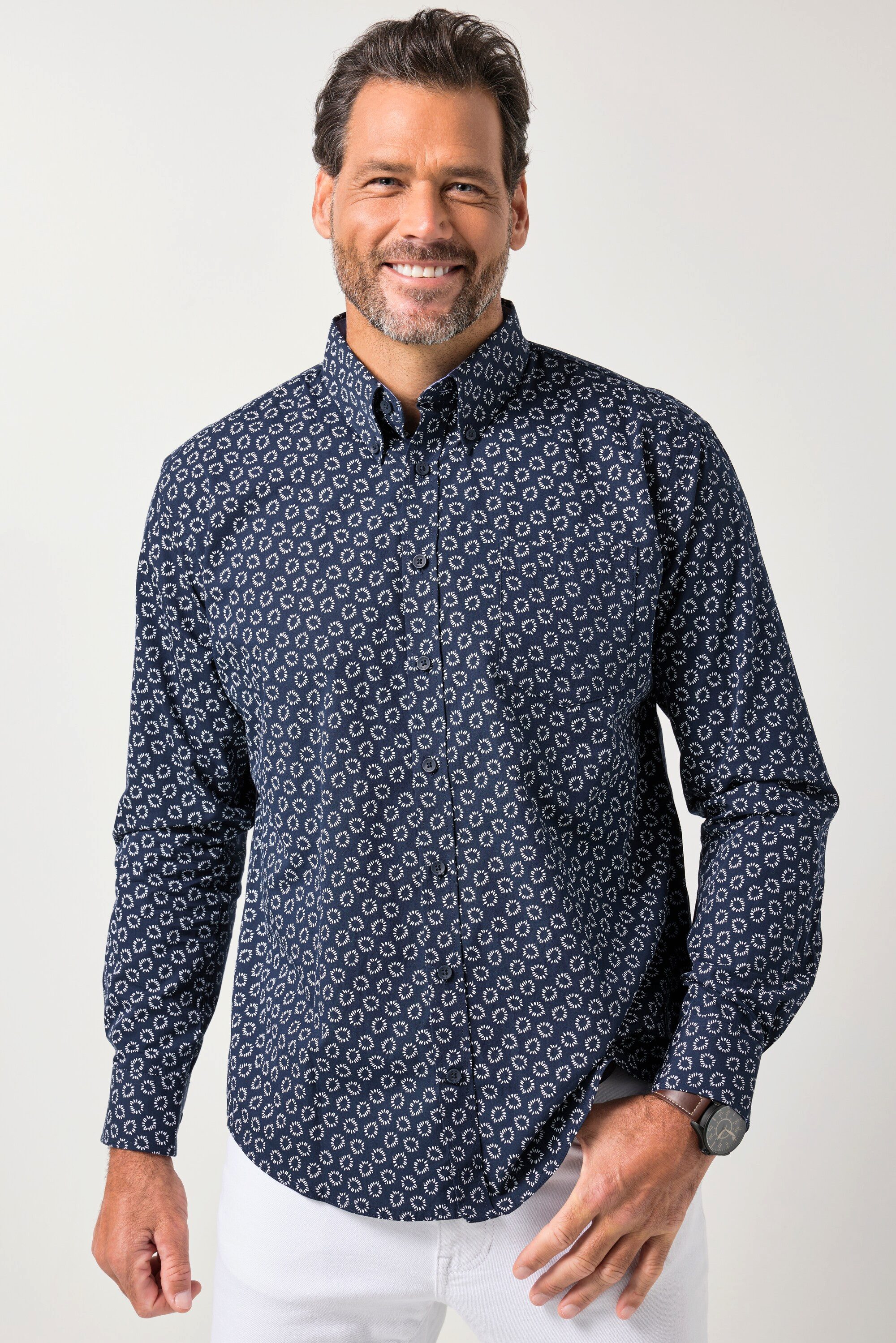 JP1880 Businesshemd Hemd Langarm Buttondown-Kragen florales Muster