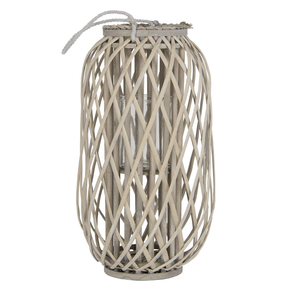 ECD Germany Kerzenlaterne Laterne Ried mit Henkel Rattan Windlicht mit Glaseinsatz Kerzenständer, 50xØ28cm Natur Korbgeflecht Handgeflochtene Gartenlaterne Kerzenhalter