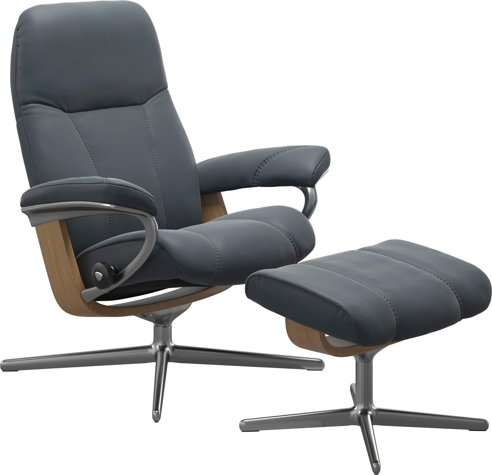 Consul M mit Hocker, Größe Base, Stressless® Relaxsessel Cross S, & (Set, Holzakzent Eiche mit Relaxsessel mit Hocker), L,