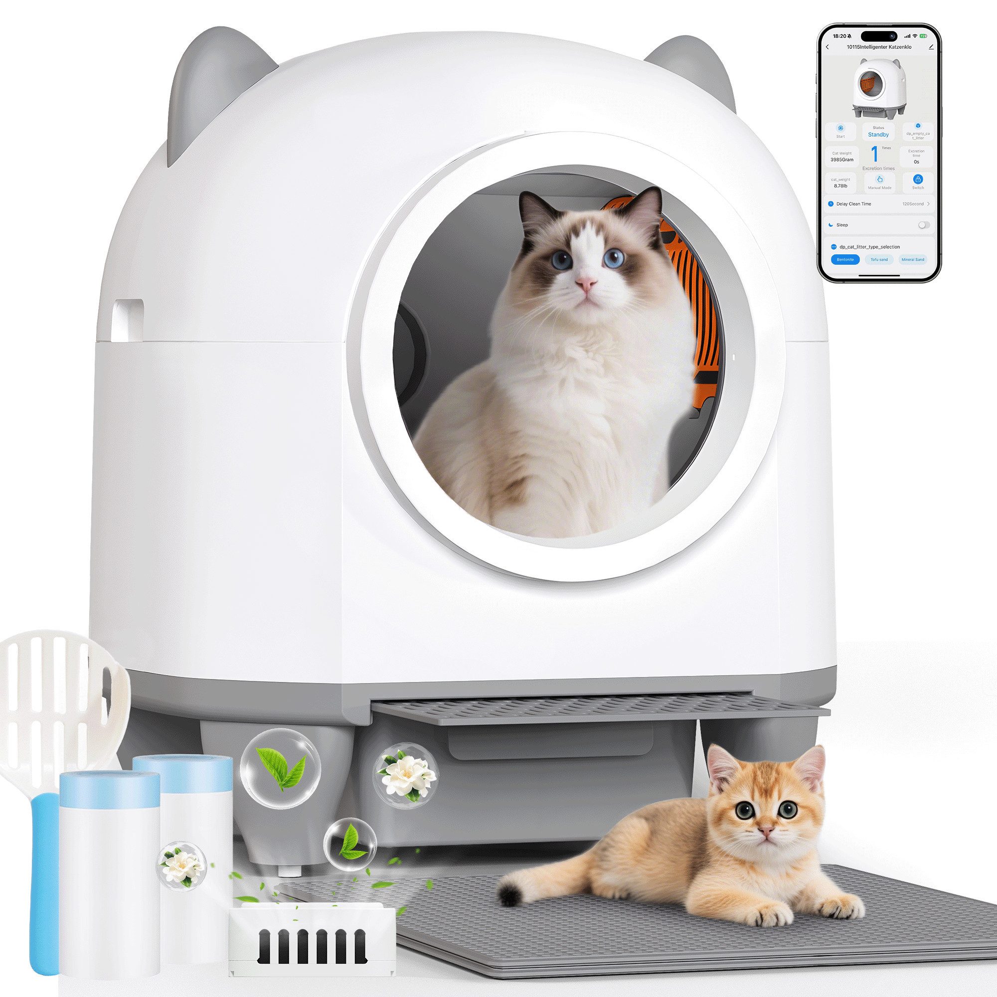 Furnicopia Katzentoilette XXXL Große Katzenklo selbstreinigend, Geruchsneutralisierung-System, Komfort für Ihre Katze, ideal für Mehrkatzenhaushalte