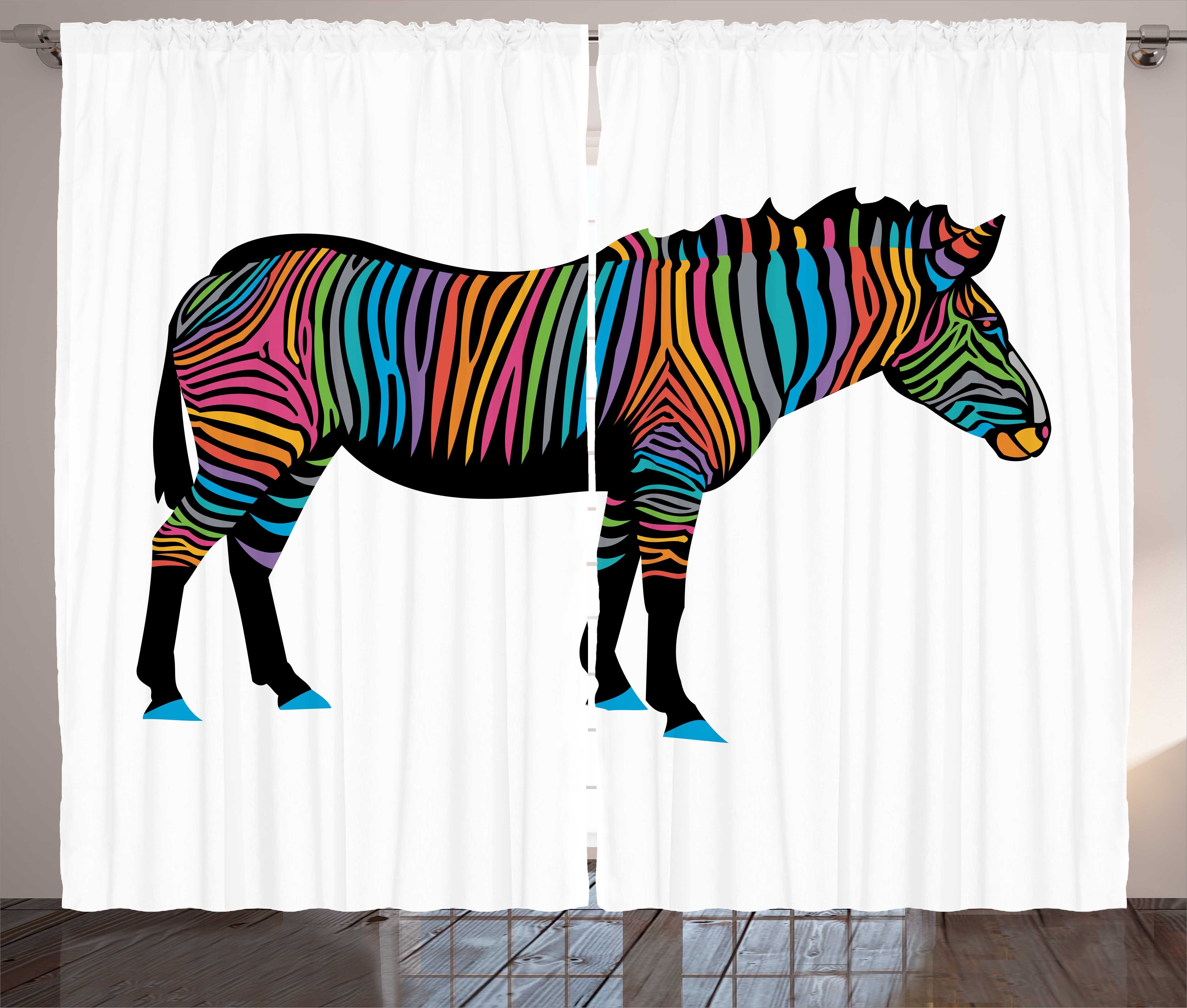 Gardine Schlafzimmer Kräuselband Vorhang mit Schlaufen und Haken, Abakuhaus, Regenbogen Zebra Tier Bunte Zeilen