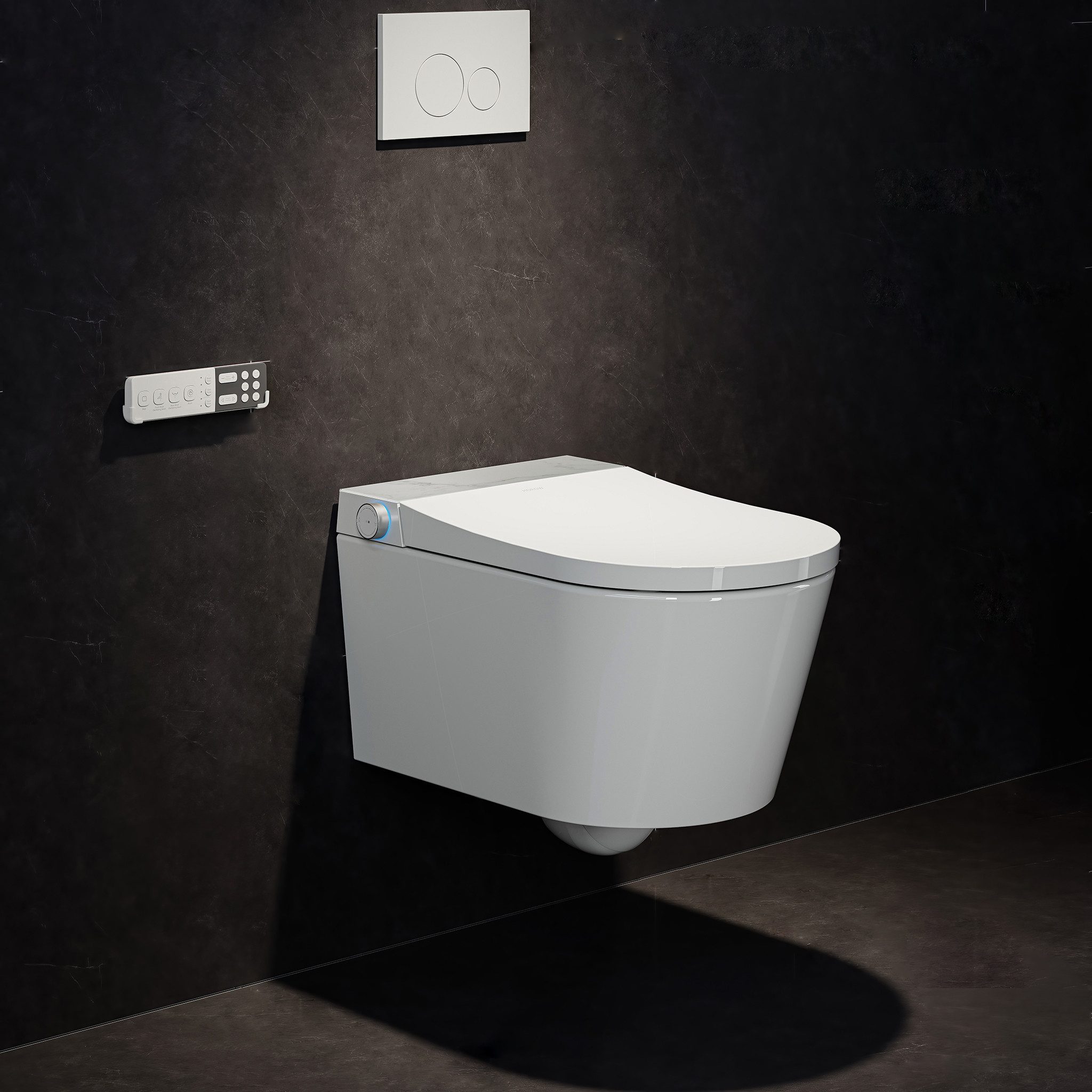 HOROW Dusch-WC Intelligente WC mit Bidet Funktion, Smart WC, Spanische spülrandlos WC, Wand WC, Abgang waagerecht, mit Warmwasser, Beheizter Sitz, Instellbarem Wasserdruck, Warme Lufttrocknung, Damenpflege