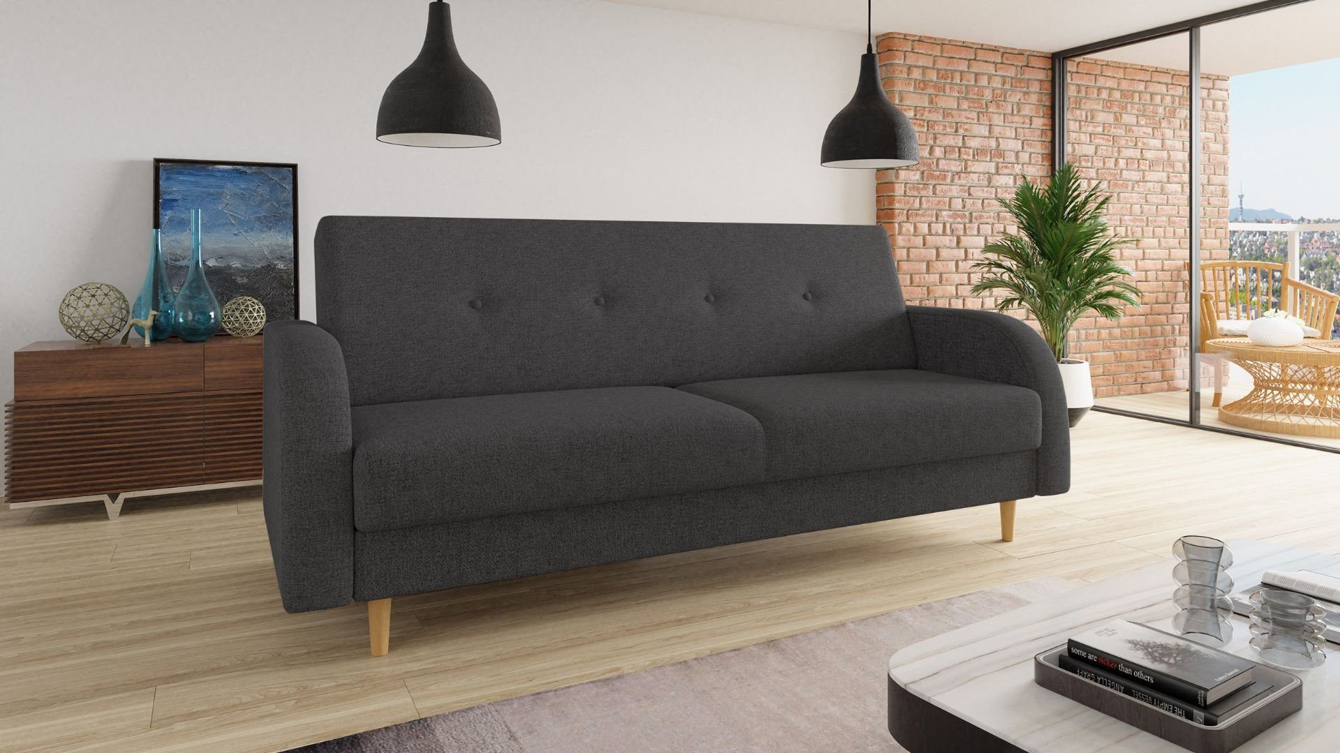 Sofnet Schlafsofa Kelso, mit Schlaffunktion und Bettkasten, Bettsofa mit Holzfüße und Wellenfeder Twist 23