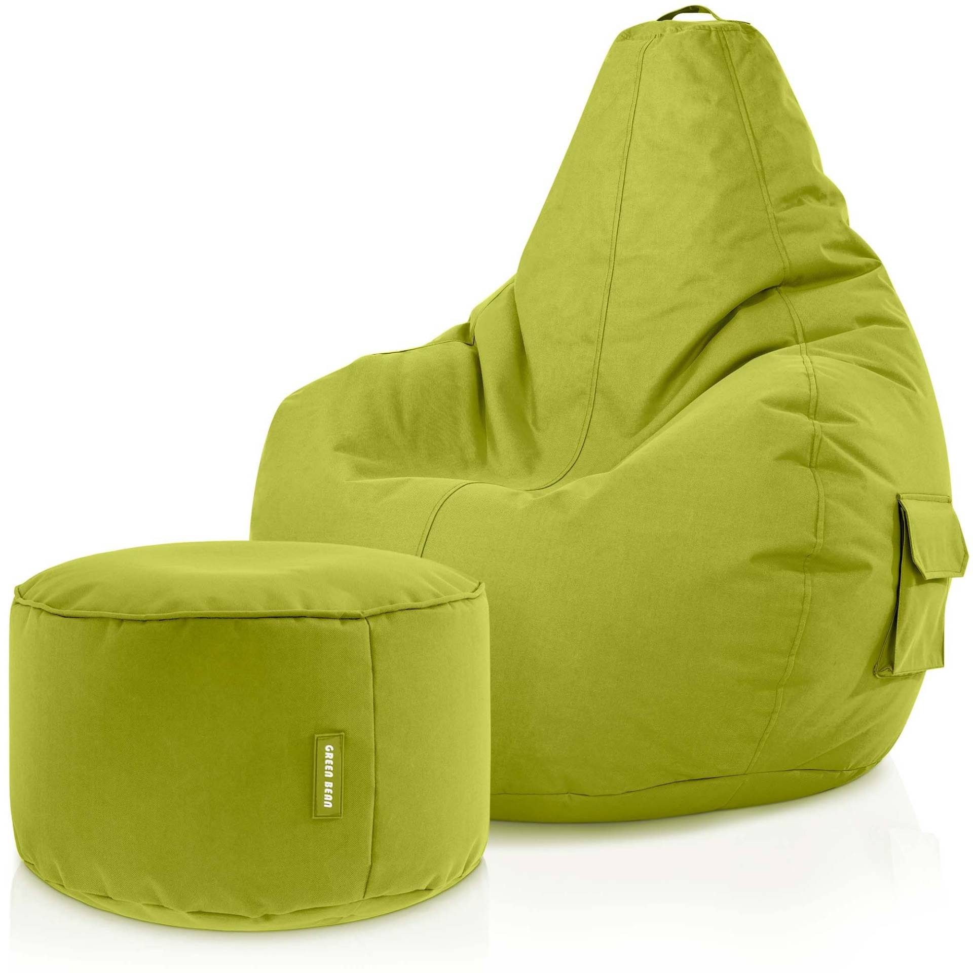 Green Bean Gaming Chair Sitzkissen, Set Cozy Sitzsack + Grün Sitzhocker, Stay, Relax-Sessel mit