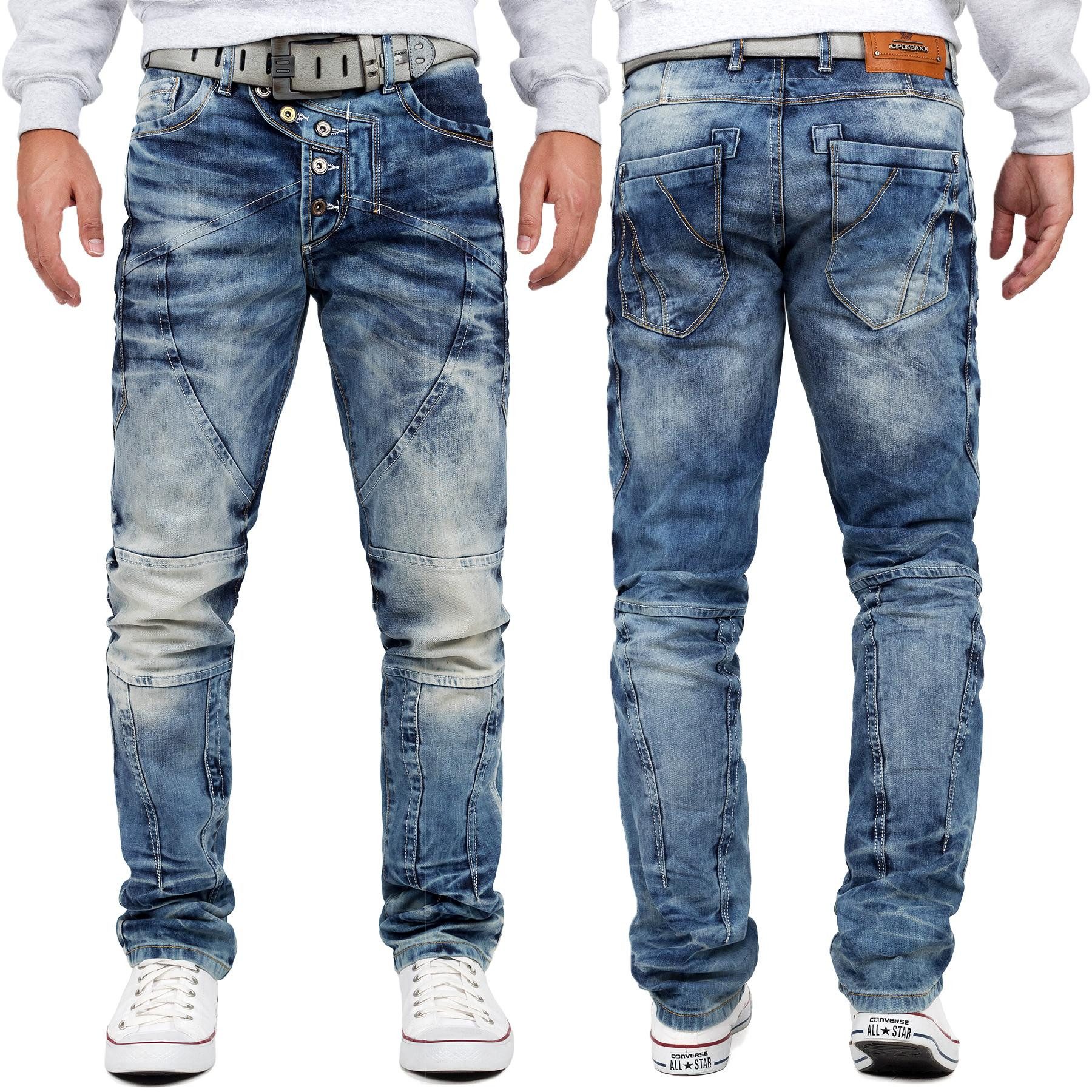 Cipo & Baxx Regular-fit-Jeans Herren Regular Fit Hose Stonewashed BA-CD346 (1-tlg) Ausgefallene Details wie verschiedene Nähte auf den Gesäßtaschen