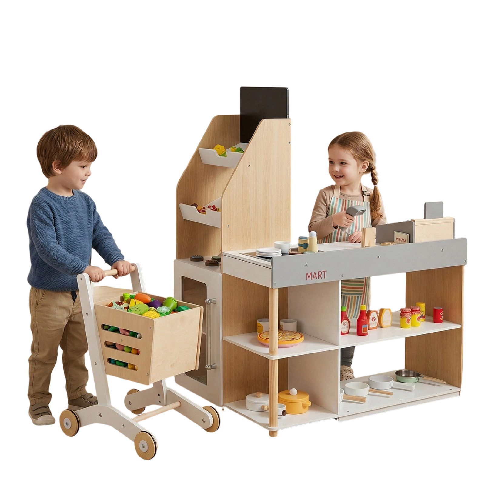 COSTWAY Puppenhaus Kaufladen Kinder, Supermarkt Holz für Mädchen und Jungen ab 3 Jahren