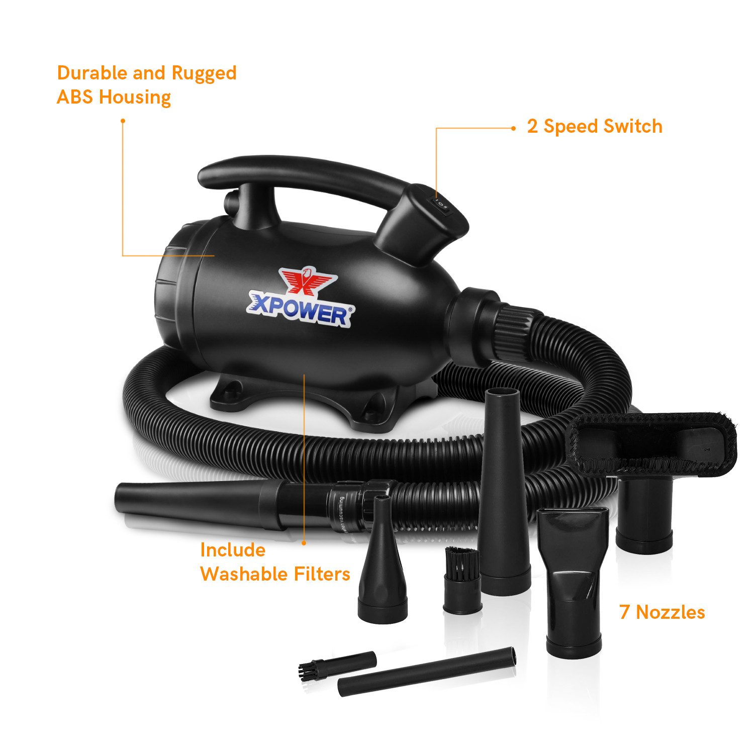 XPOWER Handstaubsauger Tragbar Luftgebläse 2-in-1 Trockner & Staubsauger Spaltreinigung, 1200 W, mit Beutel, leicht & kompakt, extreme Reinigungskraft, inkl. Zusatzdüsen