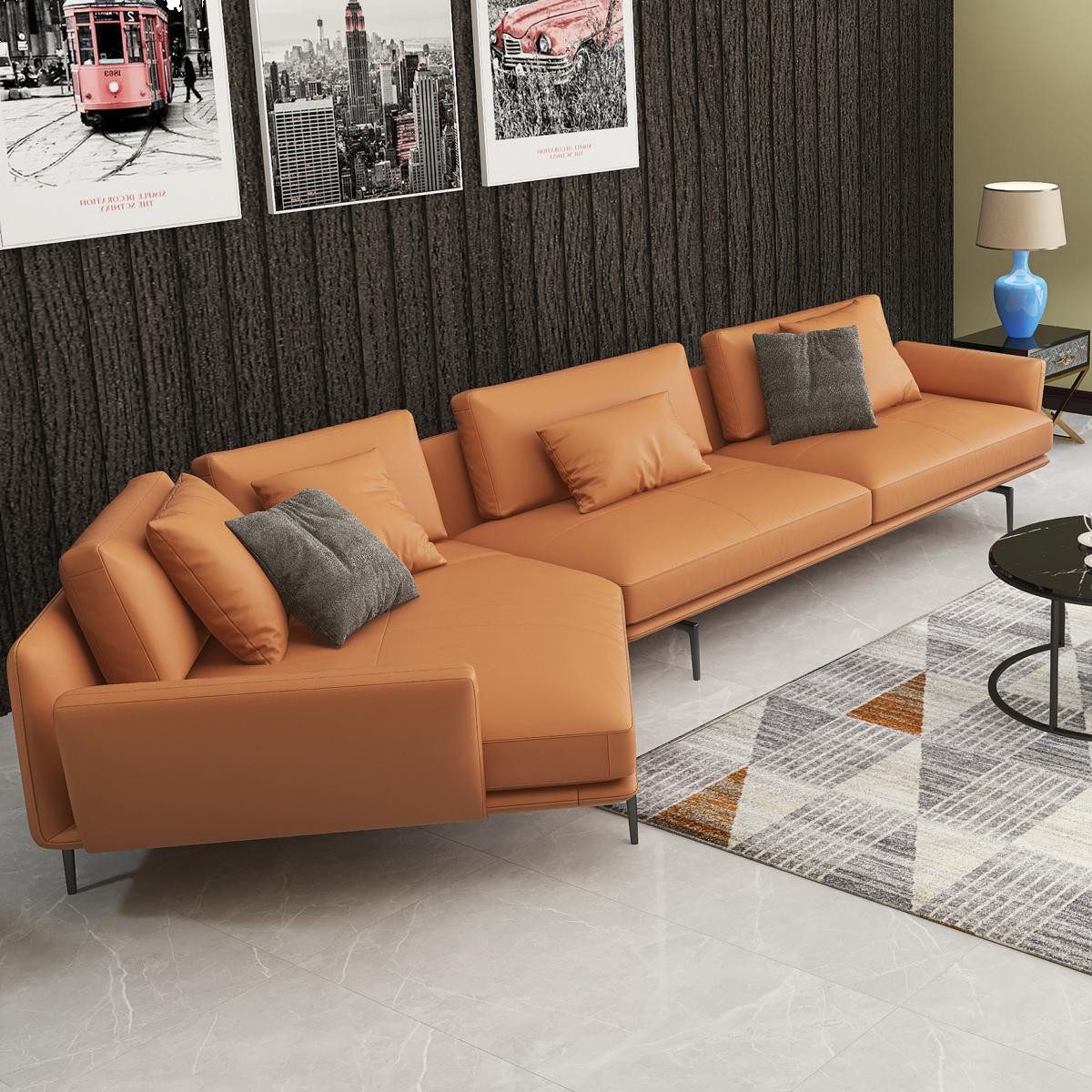 Xlmoebel Ecksofa Moderne L-förmige Wohnlandschaft aus Stoff in trapezförmigem Design, Ecksofa, Hergestellt in Europa