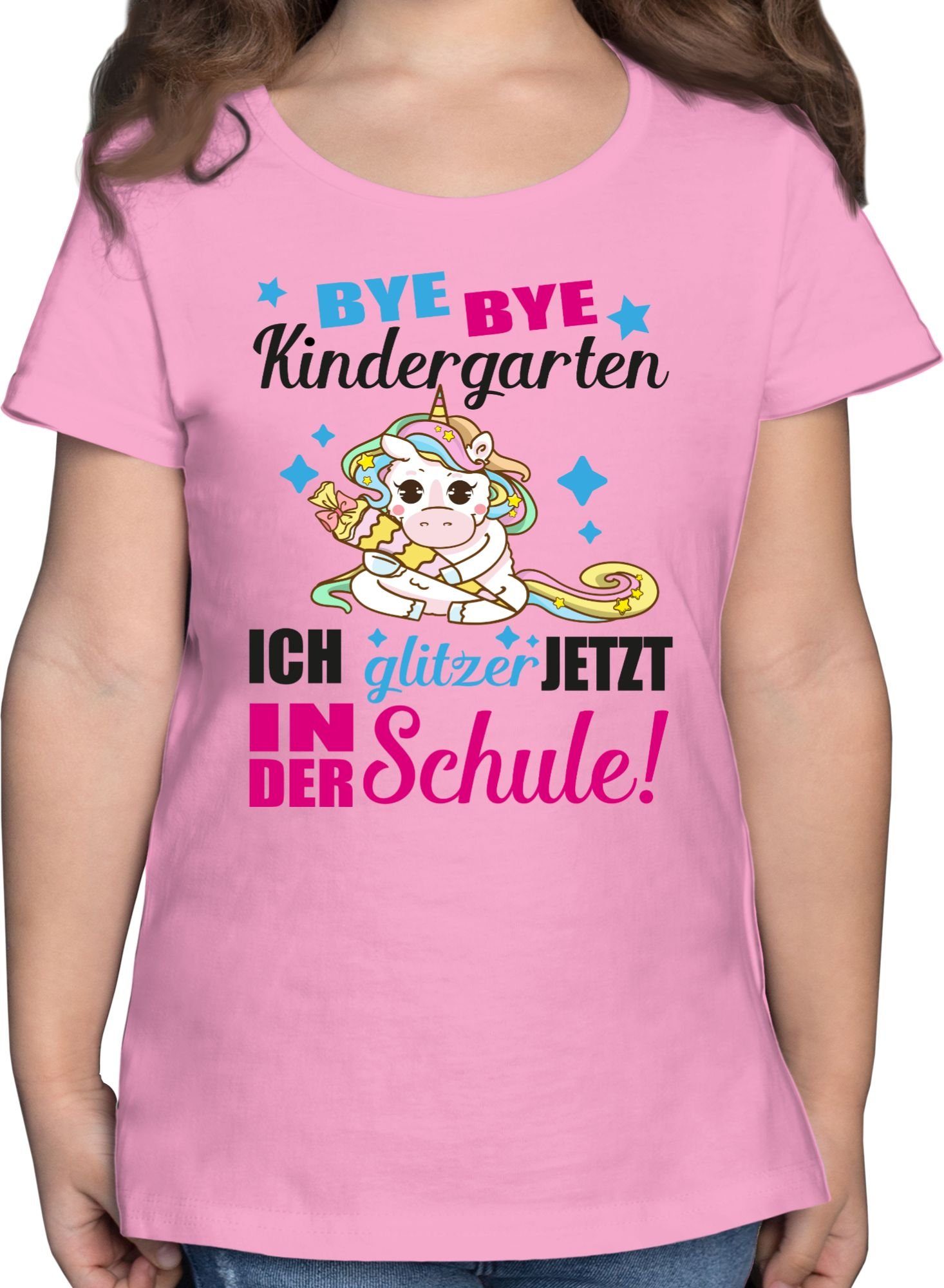 Shirtracer T-Shirt Ich glitzer jetzt in der Schule Einhorn Einschulung Mädchen 1 Rosa