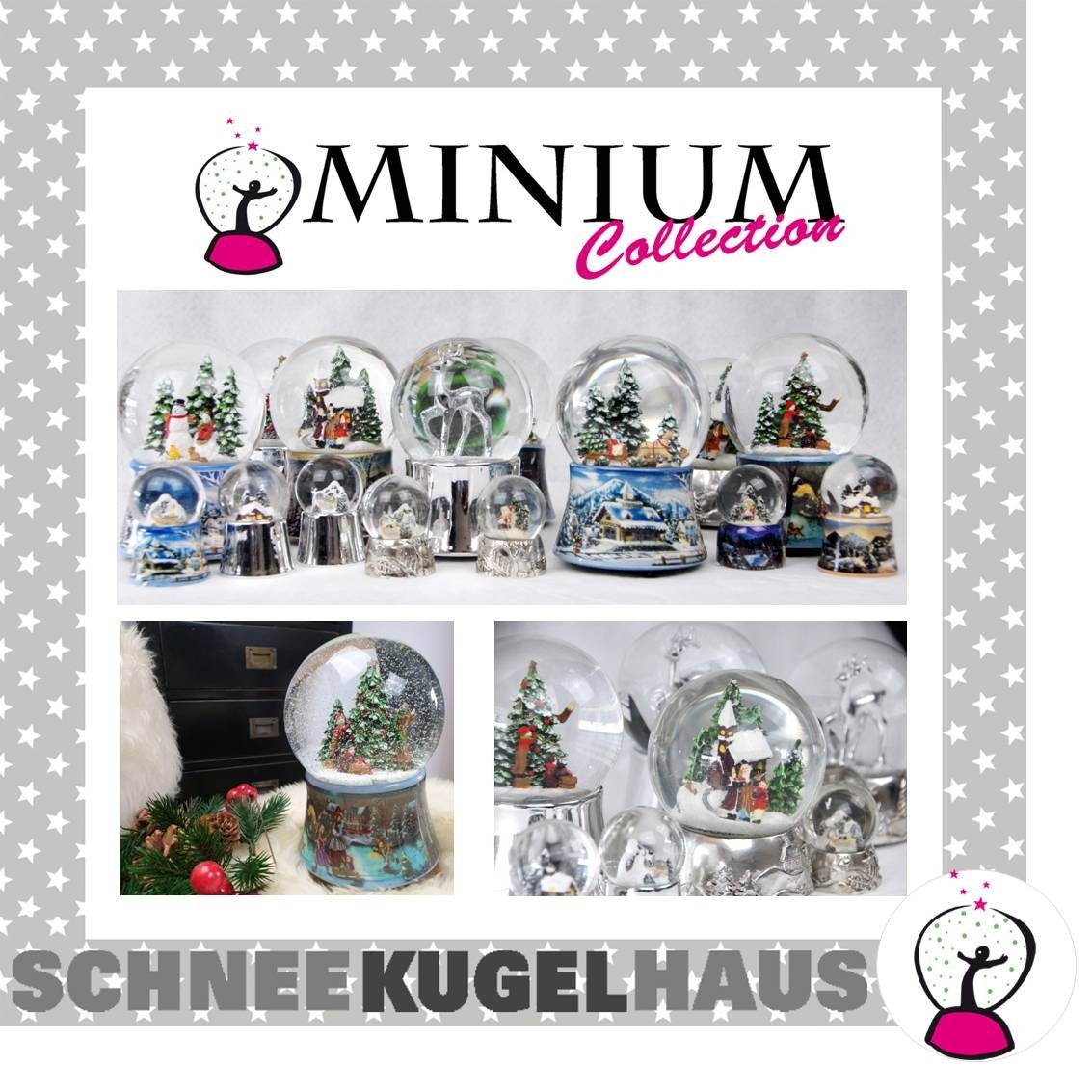 MINIUM-Collection Schneekugel Kinder bauen Schneemann breit 100mm Line Classic Spieluhr