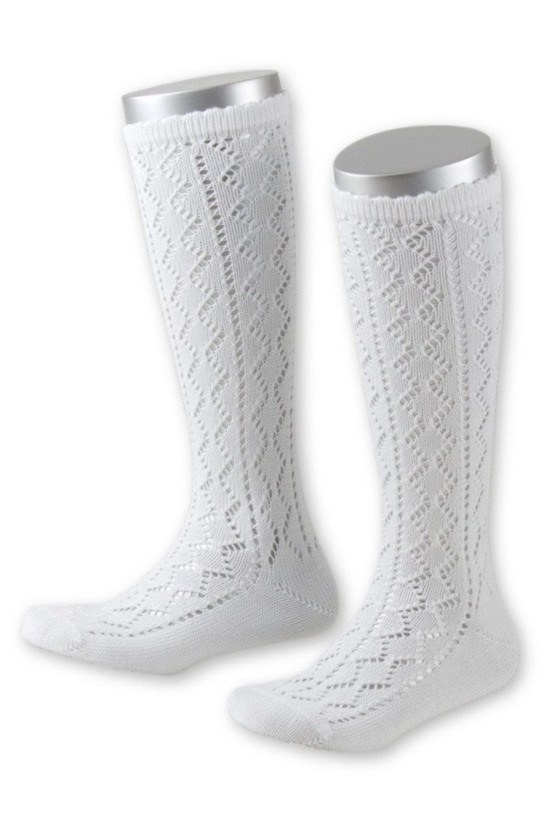 Lusana Trachtensocken Kniestrümpfe Kinder - L380K - weiß