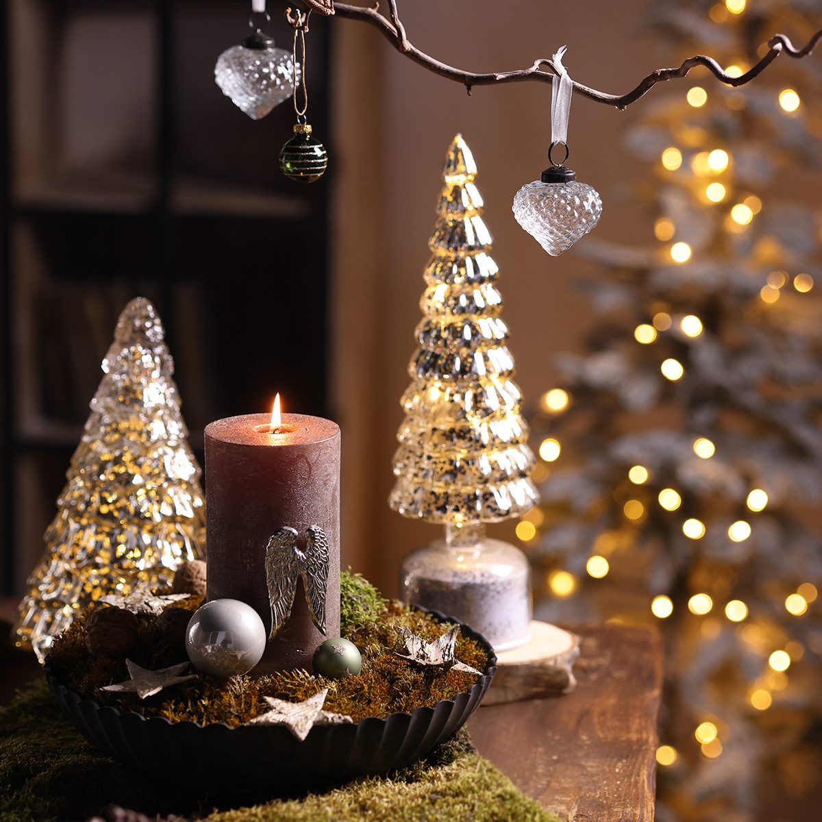 Posiwio Künstlicher Weihnachtsbaum Mini Weihnachtsbaum mit LED Glas Dekobaum Beleuchtung Vintage