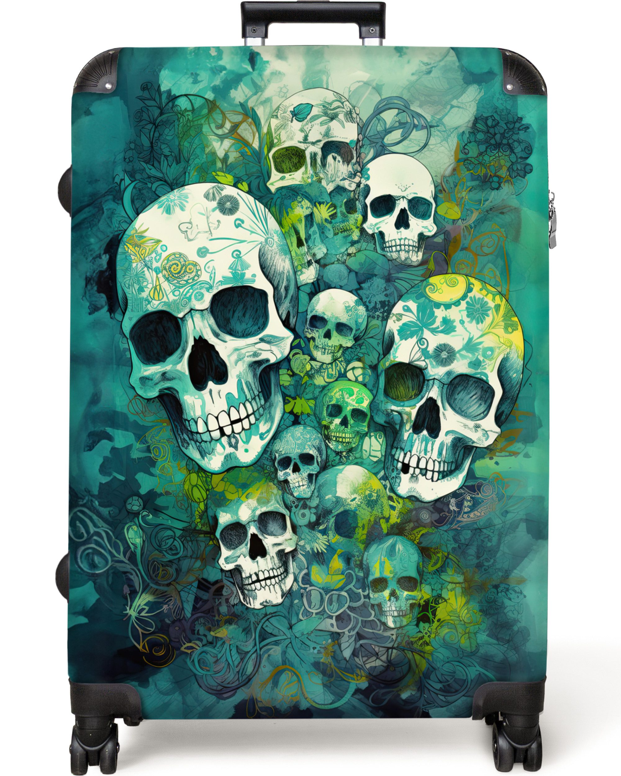 NoBoringSuitcases.com© Hartschalen-Trolley Totenkopf - Aquarell - günstig online kaufen