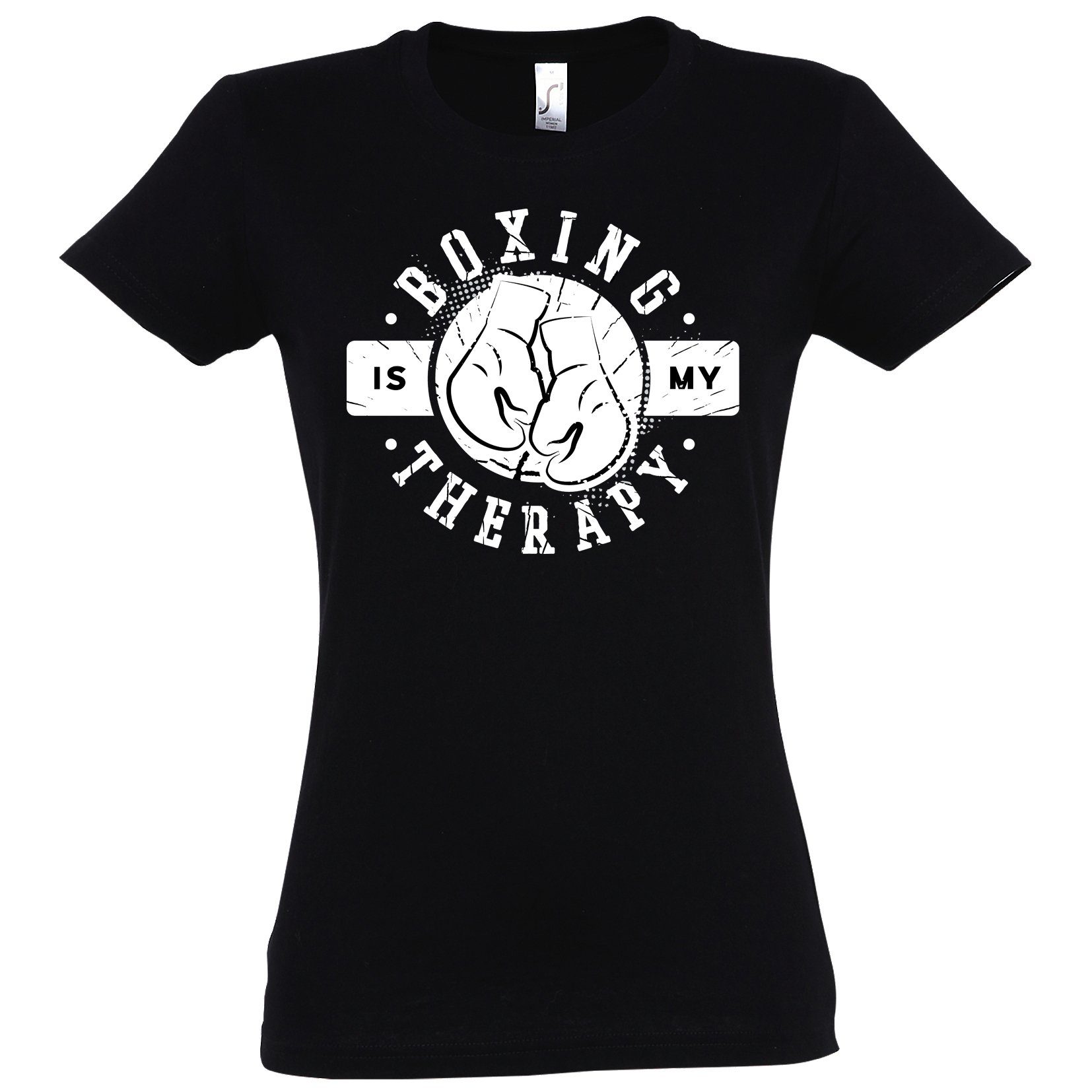 Youth Designz T-Shirt "Boxing Is My Therapie" Damen Shirt mit trendigem Frontprint Schwarz