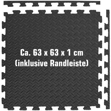 eyepower Weichbodenmatte 4er Set 10mm Trainingsmatte 63x63cm = 1,59qm+Rand, Schutzmatte Sportmatte schwarz