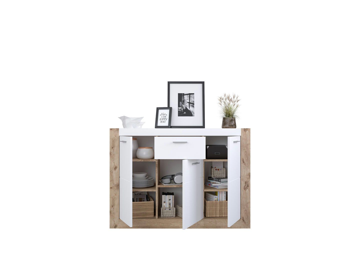 Schublade Parma Sideboard ebuy24 xonox.home dekor. 3 Türen, Sideboard Eiche 1