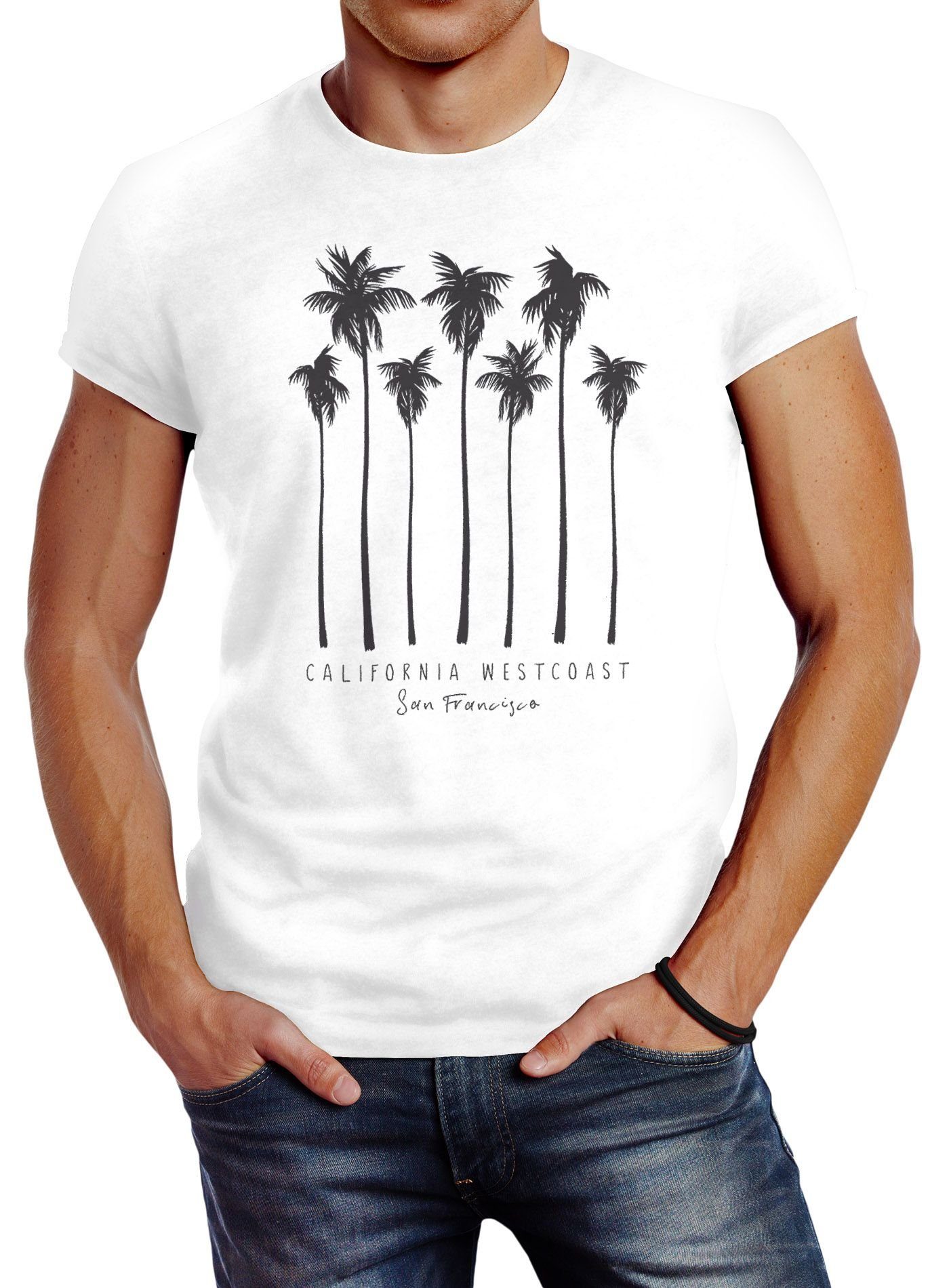 T-Shirt Palmen California Westcoast Slim mit Summer Neverless Print-Shirt Print Neverless® Fit Herren Palms