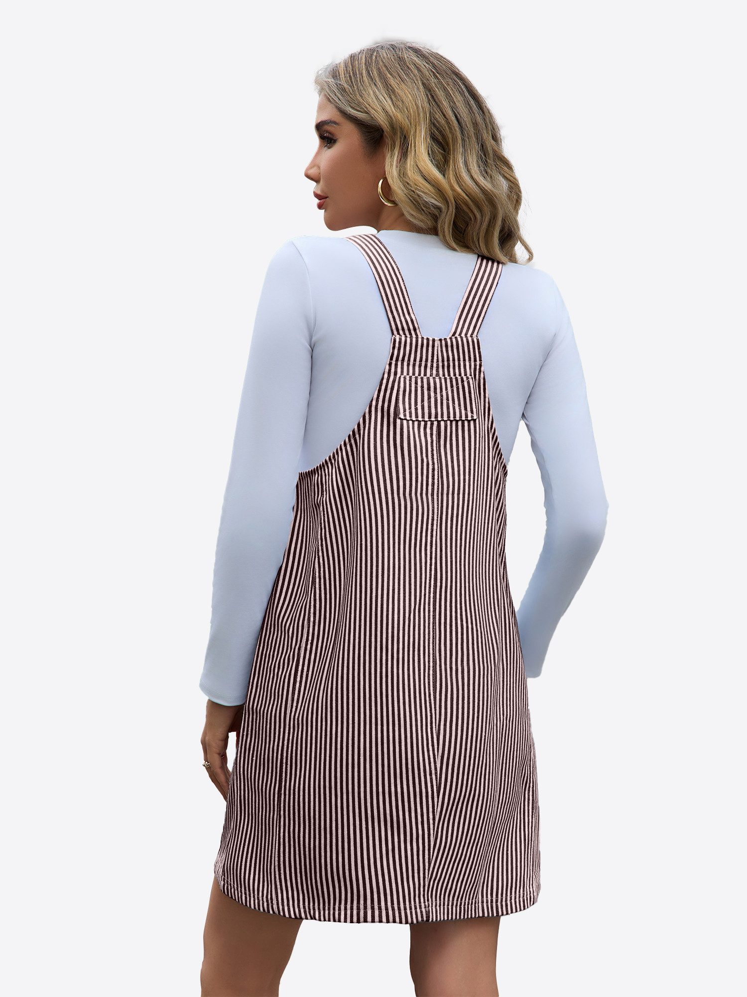 Imily Bela Jeanskleid Damen Gestreiftes Trägerkleid mit Verstellbaren Schultergurten (Packung, 1-tlg., 1per-Pack) Eingrifftaschen
