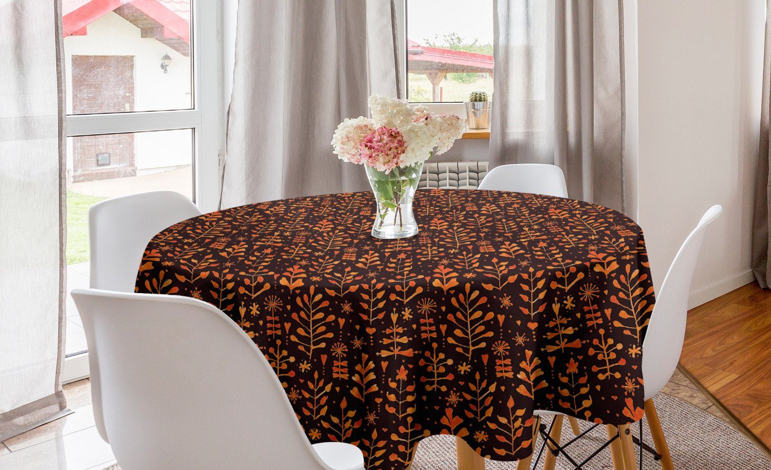 Abakuhaus Tischdecke Tischdecke Dekoration, Blätter Küche Esszimmer Abdeckung Herbst-Saison Kreis Blumen für