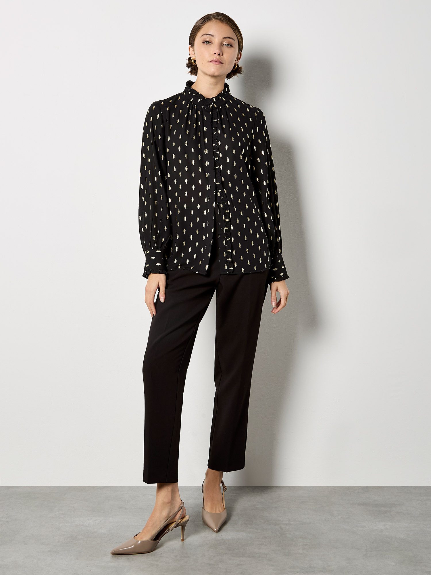 Apricot Rüschenbluse Rüschenbluse mit Goldfoliendruck günstig online kaufen